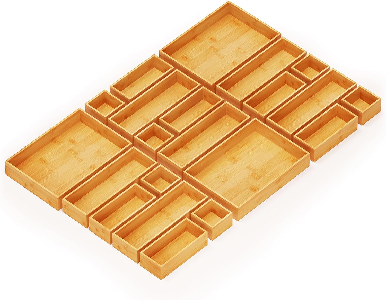 SpaceAid 21-Piece Bamboo Drawer Organizer Storage Boxes Set, Wood Tray Junk Draw...