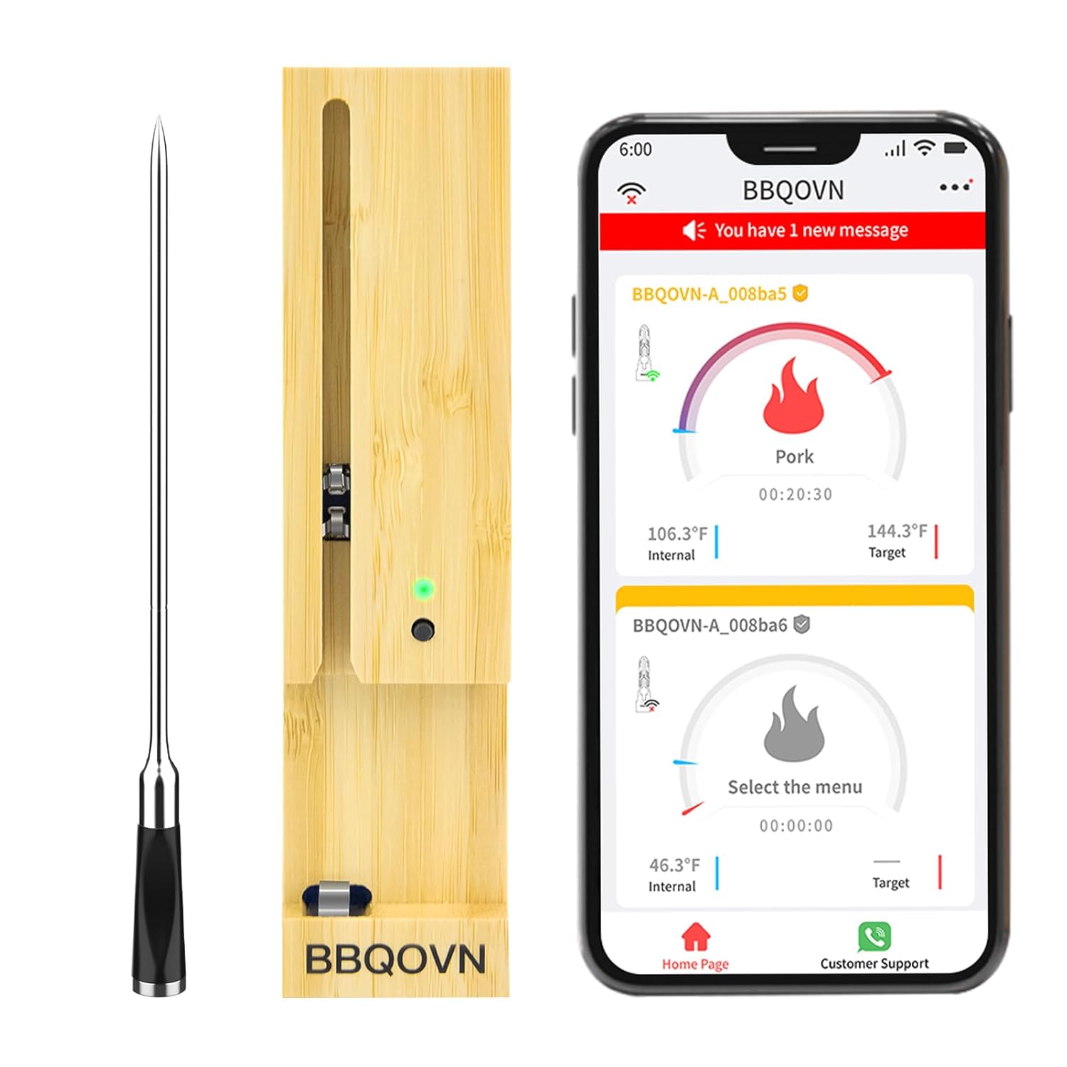 Smart Wireless Meat Thermometer 3.9mm Ultra-Thin 777FT Range Remote Bluetooth Me...