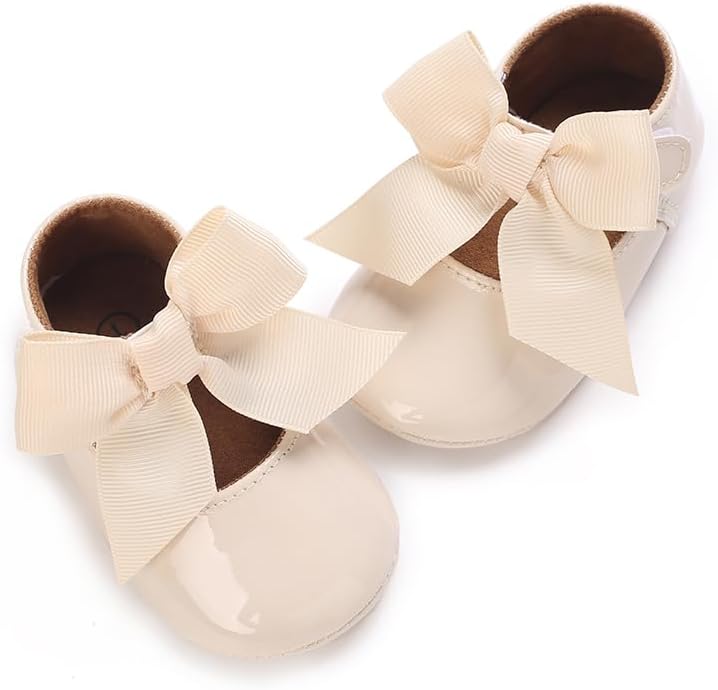 LAFEGEN Baby Girls Mary Jane Flats with Bownot Non Slip Soft Sole PU Leather New...