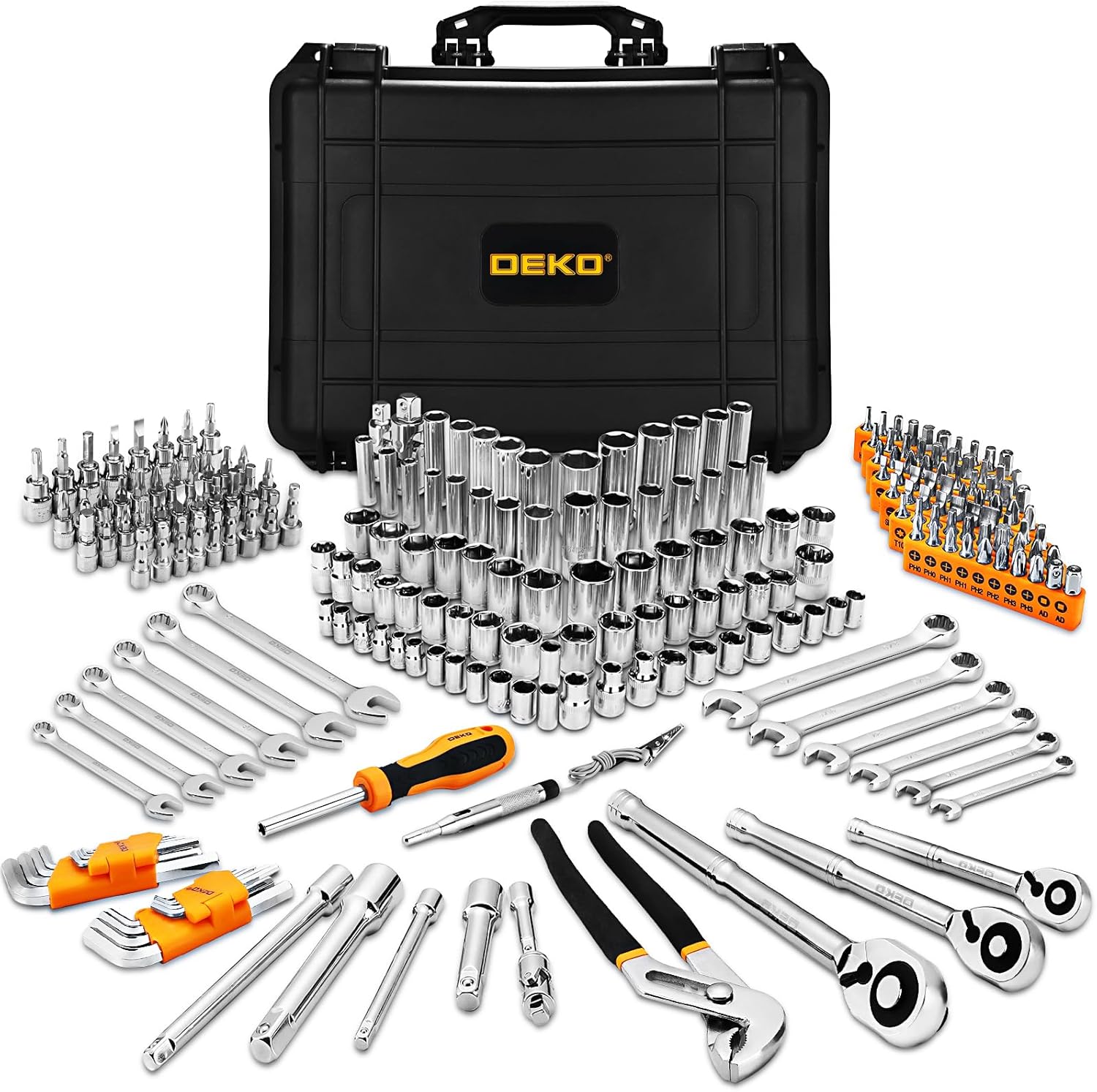 Mechanics Tool Set：DEKOPRO Mechanic Hand Tools Kit and Socket Sets, SAE and Met...