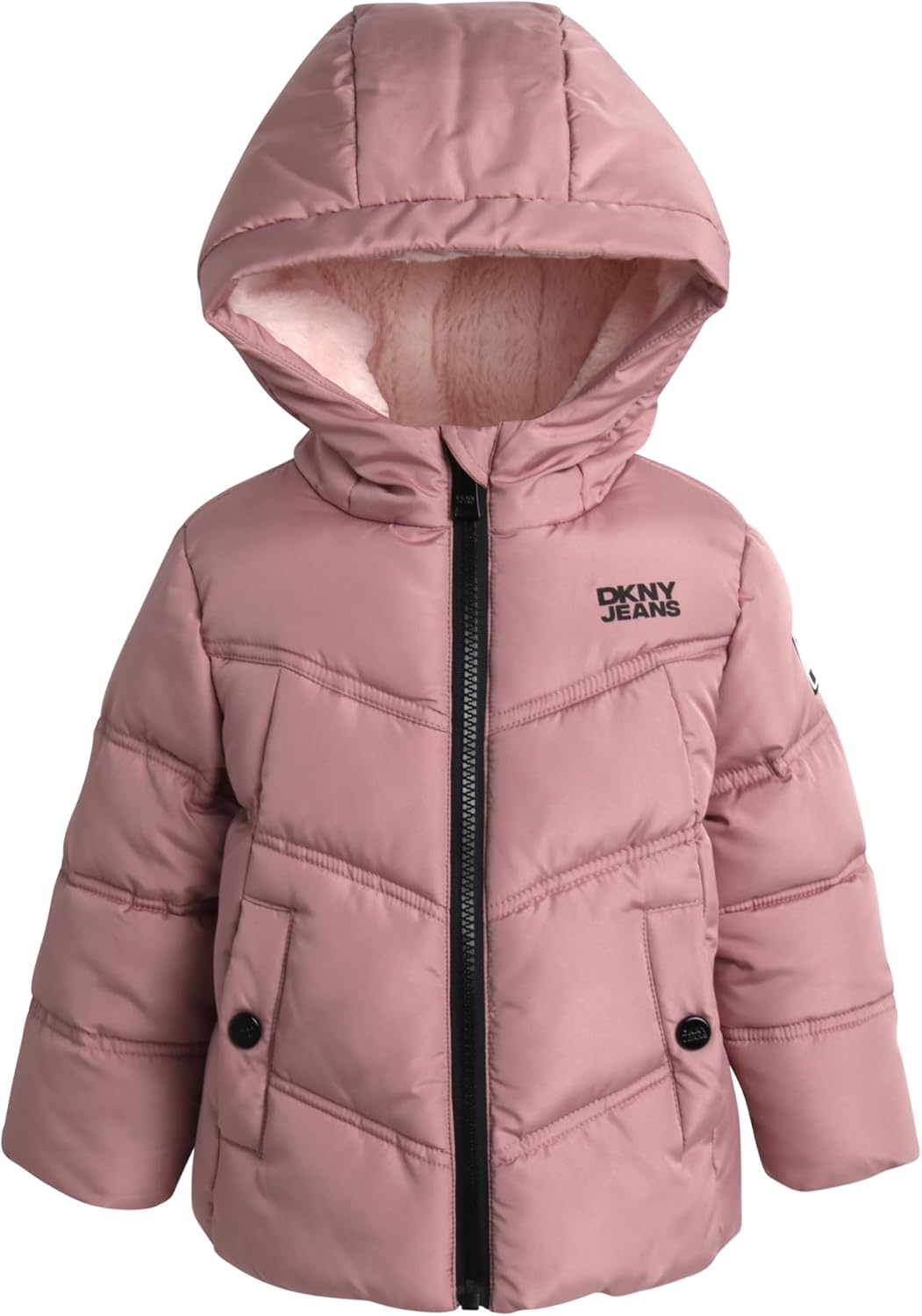 DKNY Infant Toddler Baby Girls' Winter Jacket - Fleece Lined Quilted Bubble Puff...
