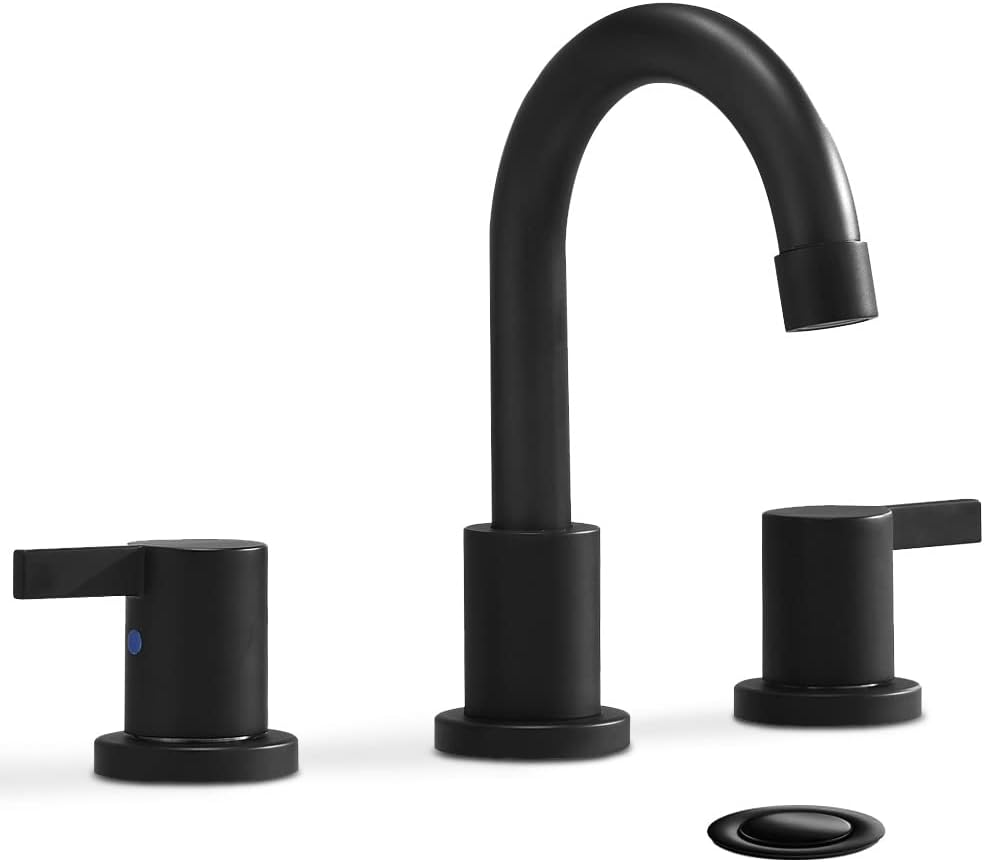 Phiestina 8 Inch 3-Hole Low-Arch 2-Handle Widespread Bathroom Faucet with Valve...