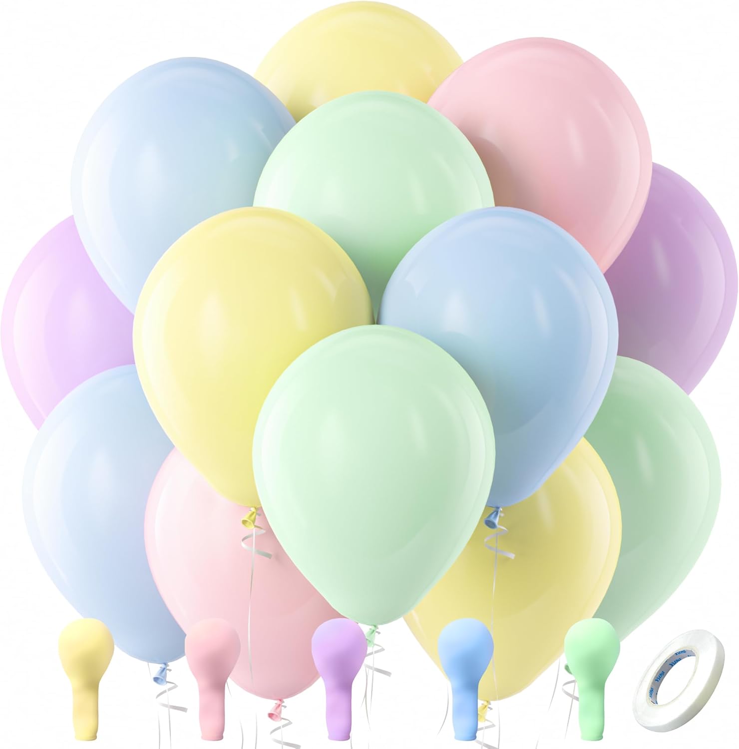 Bezente Pastel Balloons Latex Party Balloons, 100 Pack 12 inch Round Helium Mult...
