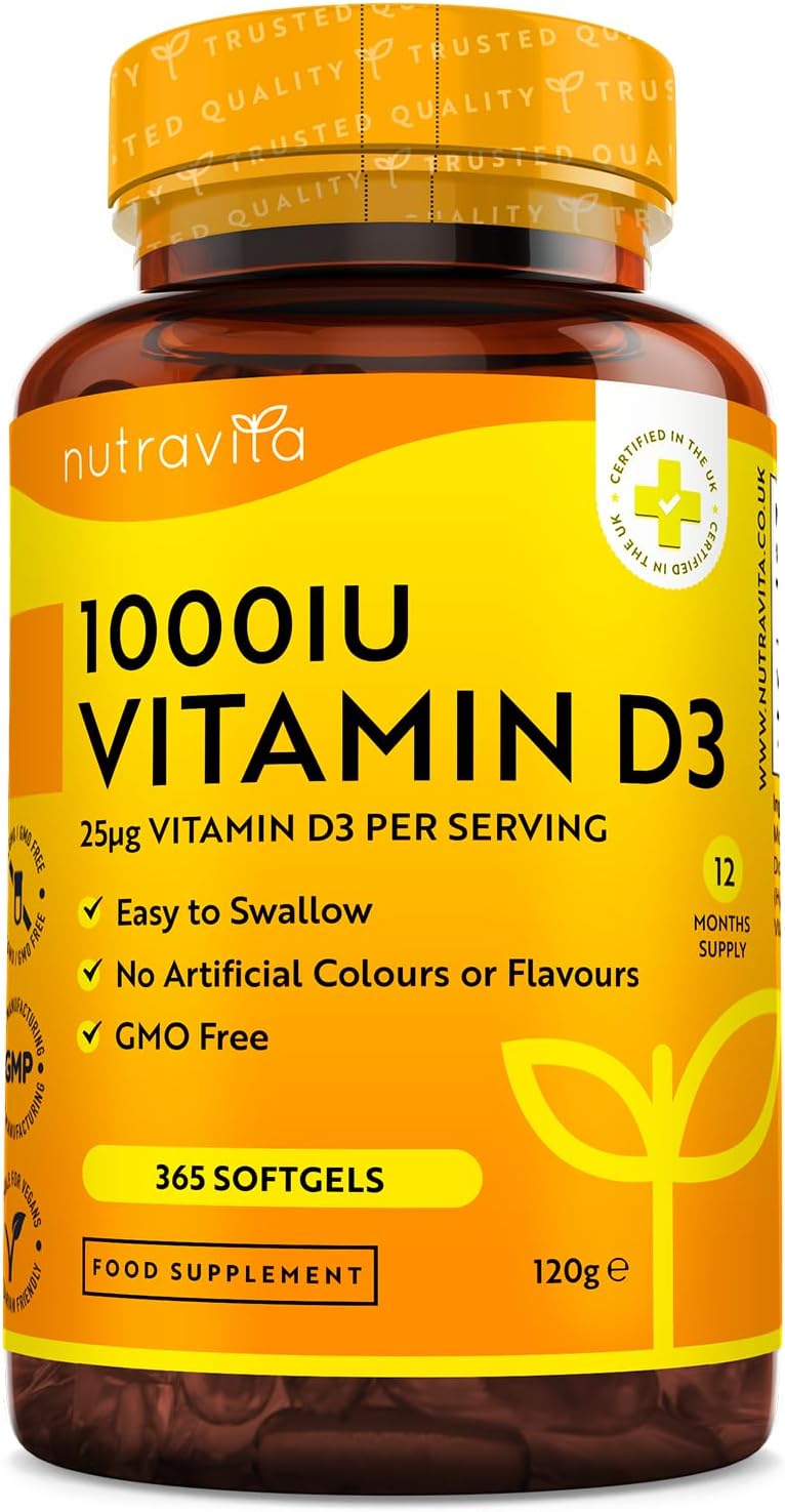 Vitamin D 1000 IU (25μg) – 365 VIT D Softgel Capsules Full Year Supply – for Mai...