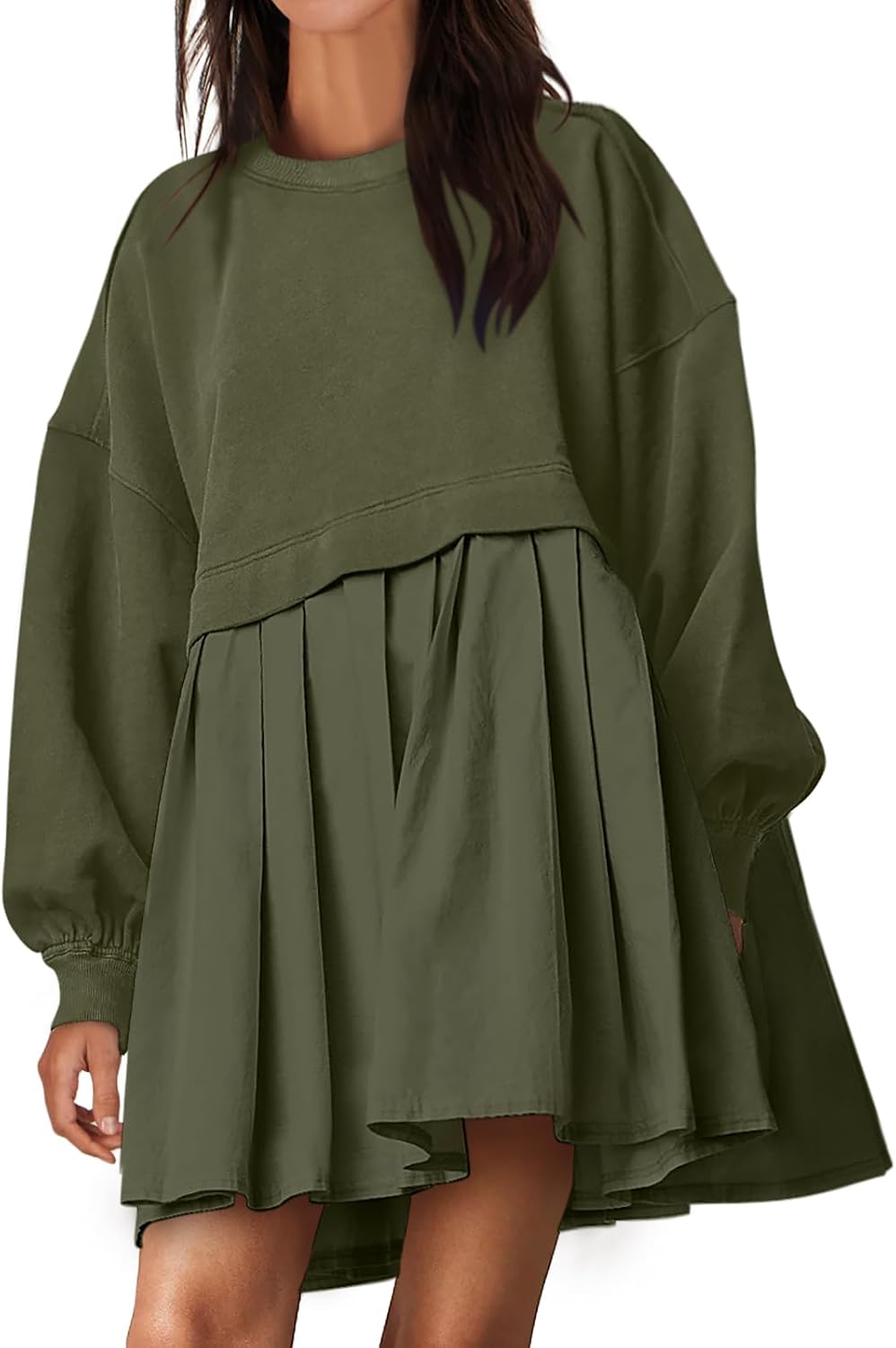 ANRABESS Women Sweatshirts Dress Oversized Long Sleeve Patchwork Casual Loose Pl...