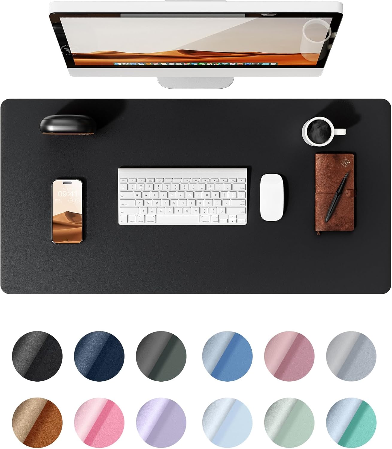 YSAGi Leather Desk Mat, Large Mouse Mat, Non-Slip Desk Pad Desk Protector Mat, W...