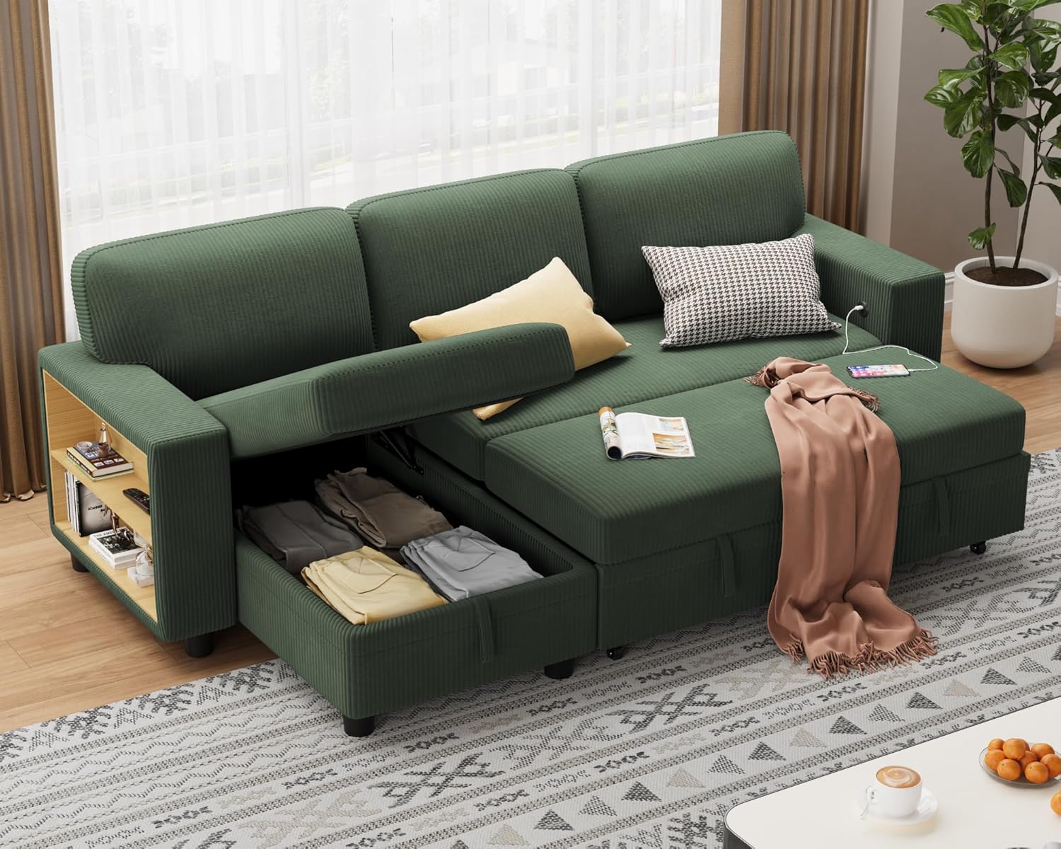 Flamaker 80" Sleeper Sofa, Sofa Bed with Built-in Large Storage and 2 Bookshelve...