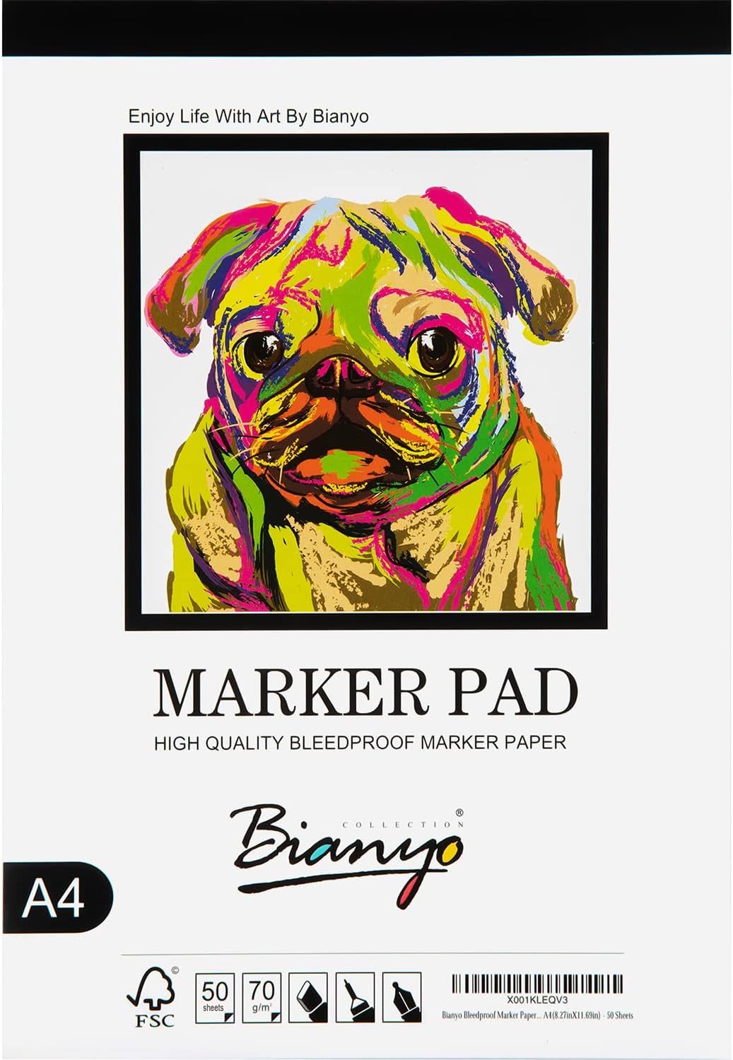 Bianyo Bleedproof Marker Paper Pad, A4(8.27"X11.69"), 50 Sheets, 18 LB / 70 GSM,...