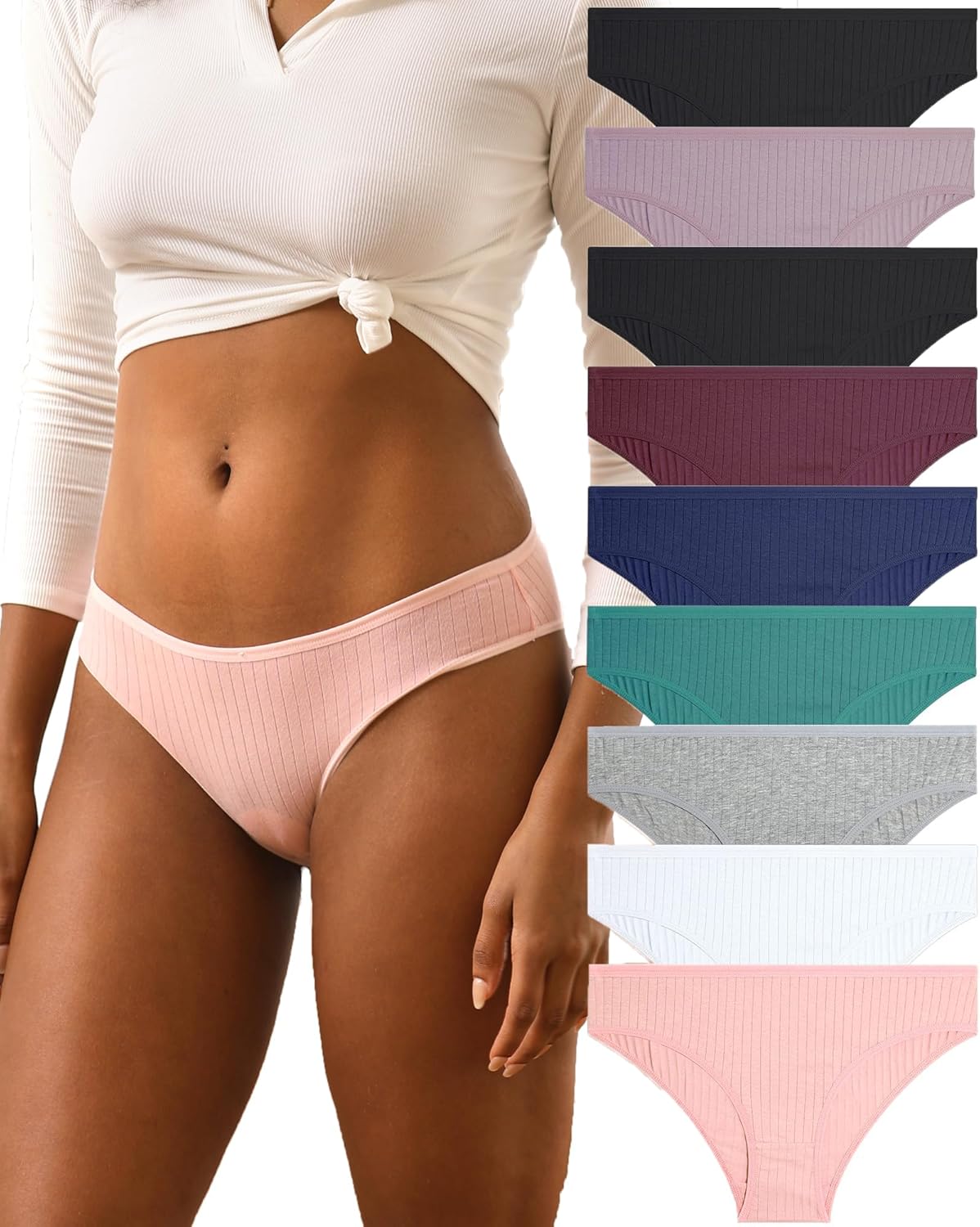 FINETOO 9 Pack Cotton Underwear Women Ladies Knickers Packs High Leg Pants for W...