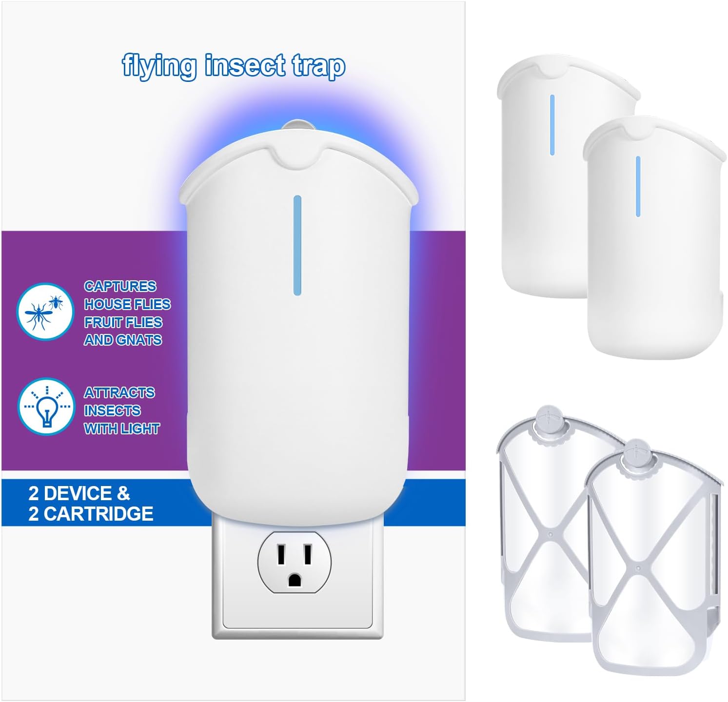 Flying Insect Trap, Compatible with ZEVOM364 Refill, 2 Plug-in Base + 2 Cartridg...