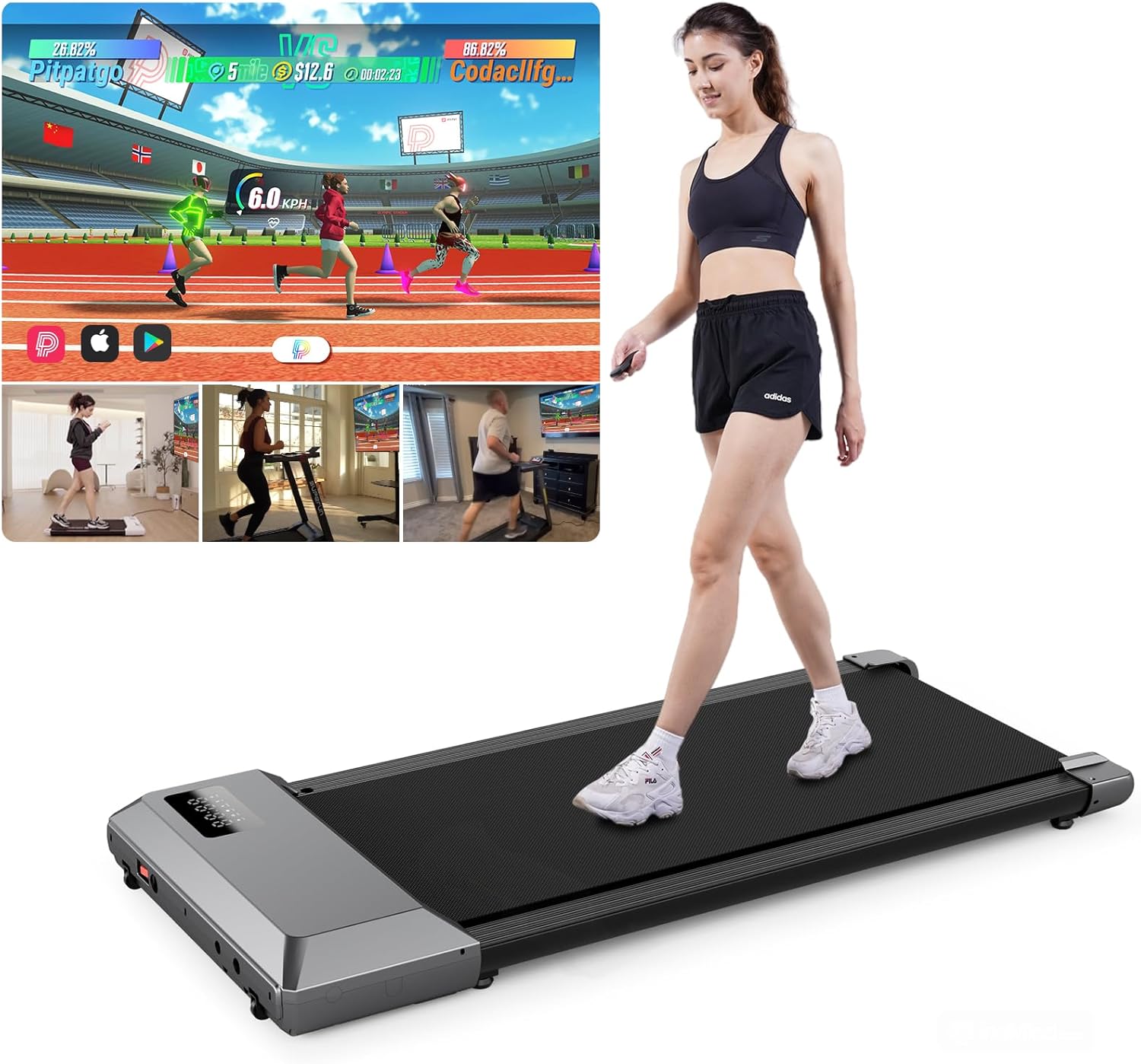 DeerRun Under Desk Treadmill Walking Pad for Home, 1864W Walking Machine with AP...
