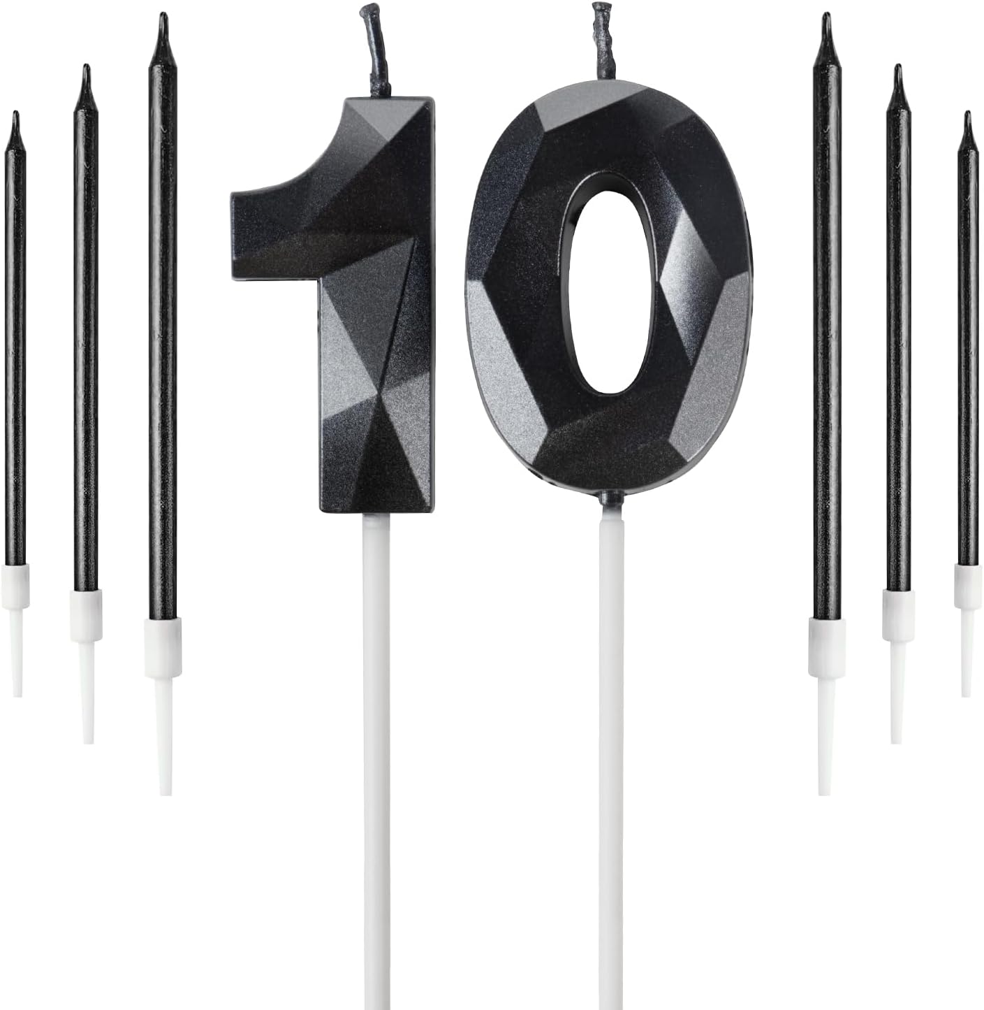 Black 10th Birthday Candles Set, Number 10 Candle with Black Gold Long Candles,...
