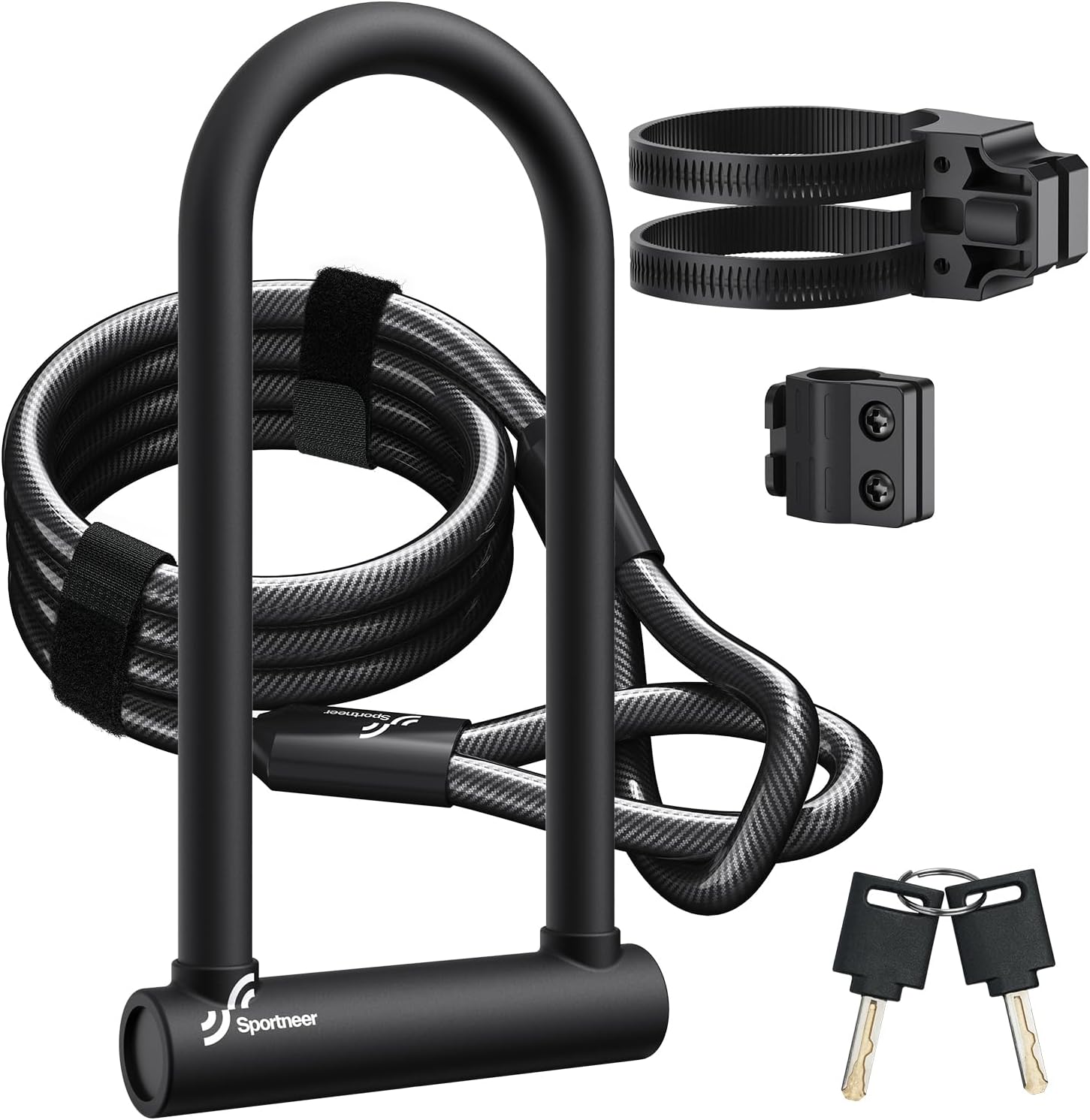 Sportneer Bike Lock: Heavy Duty Bike U Lock with 6ft Security Steel Cable - 18mm...