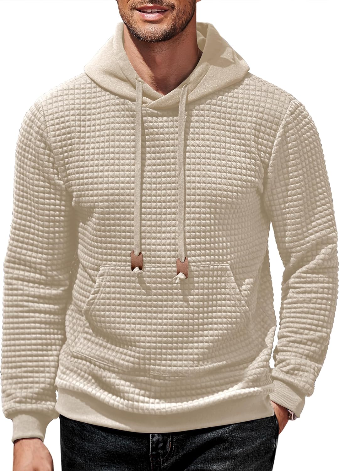 COOFANDY Mens Hoodies Sweatshirts Long Sleeve Fashion Waffle Knit Pullover Hoodi...