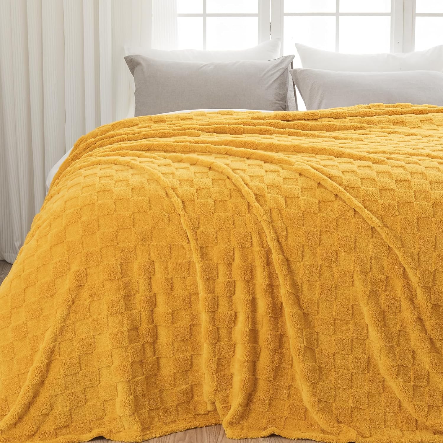 NEWCOSPLAY Super Soft Queen Blanket Mustard Yellow Premium Silky Flannel Fleece...