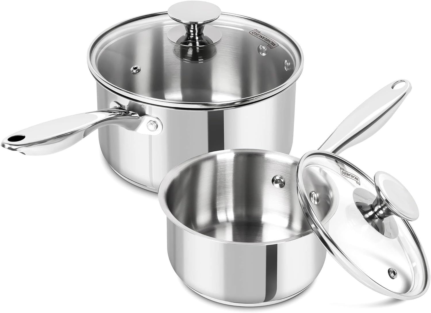 MICHELANGELO Stainless Steel Saucepan Set, 1QT & 3QT Saucepans with Lids, Nonsti...