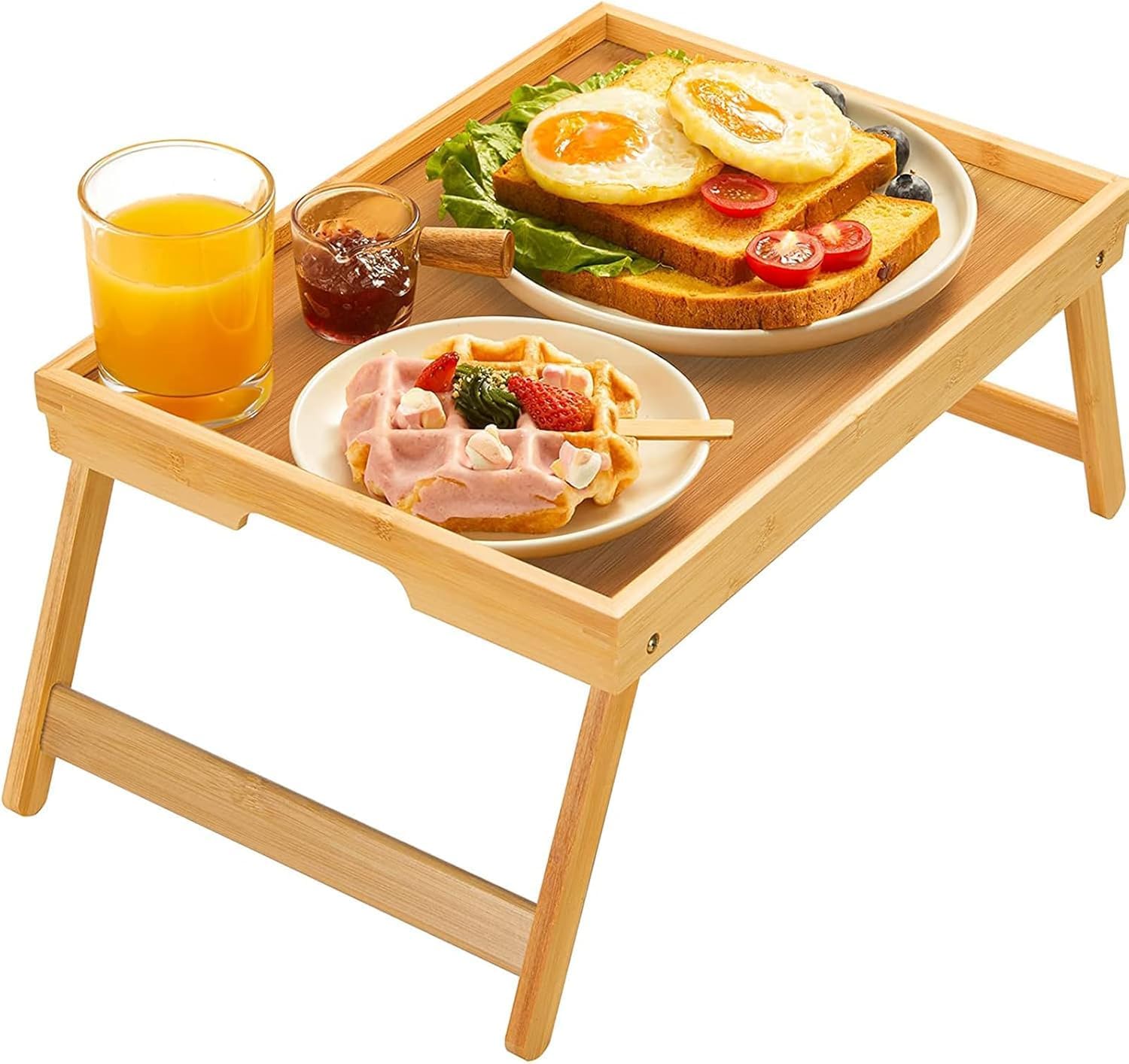 Bamboo Bed Tray Table with Foldable Legs, Breakfast Tray for Sofa, Bed, Eating,...