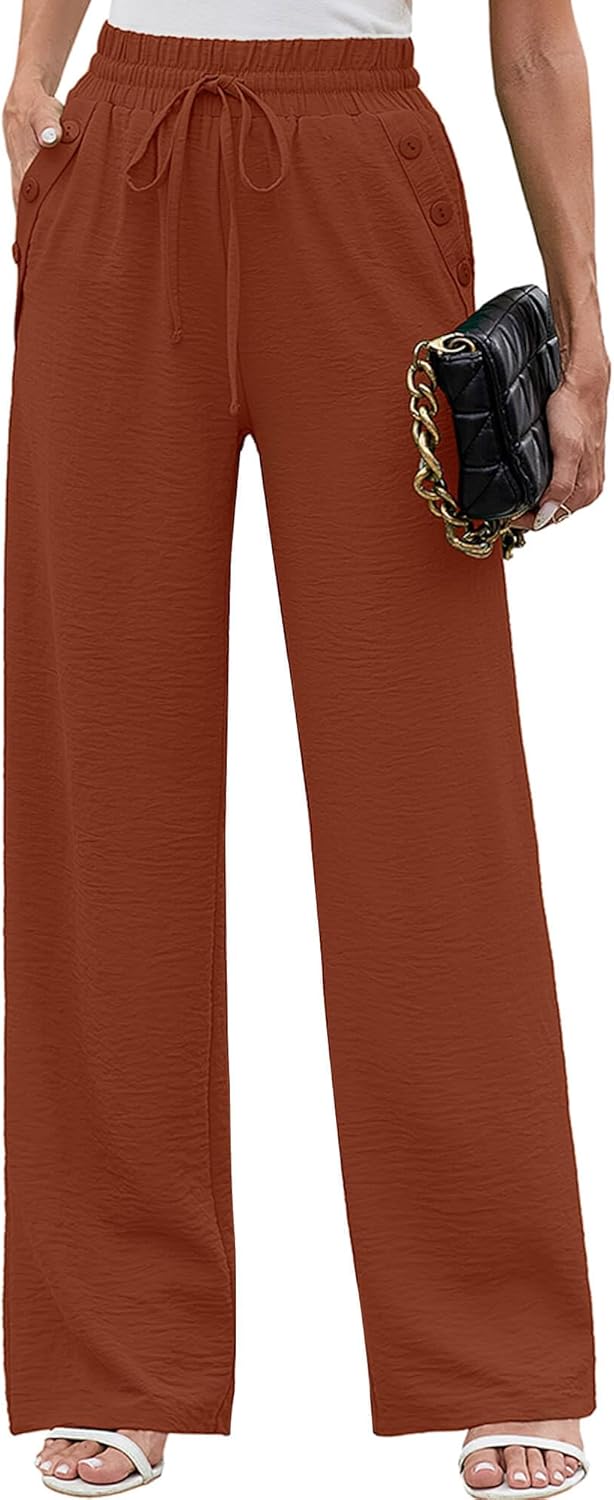Heymoments Women's Wide Leg Lounge Pants Lightweight High Waisted Adjustable Tie...