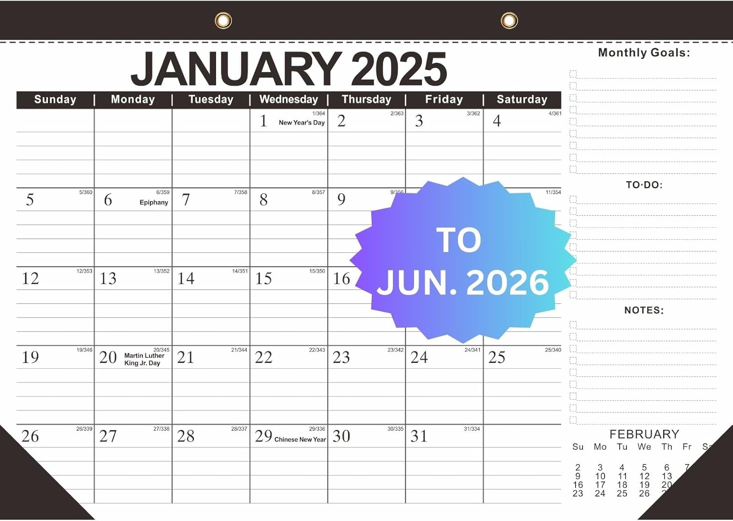2025 Large Wall Calendar with Julian Date, Calendar 2025-2026 from Jan. 2025 to...