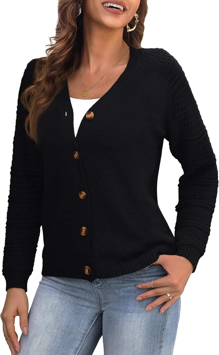 REDHOTYPE Women's Cardigans Sweater Casual Long Sleeve Open Front Cardigan Butto...
