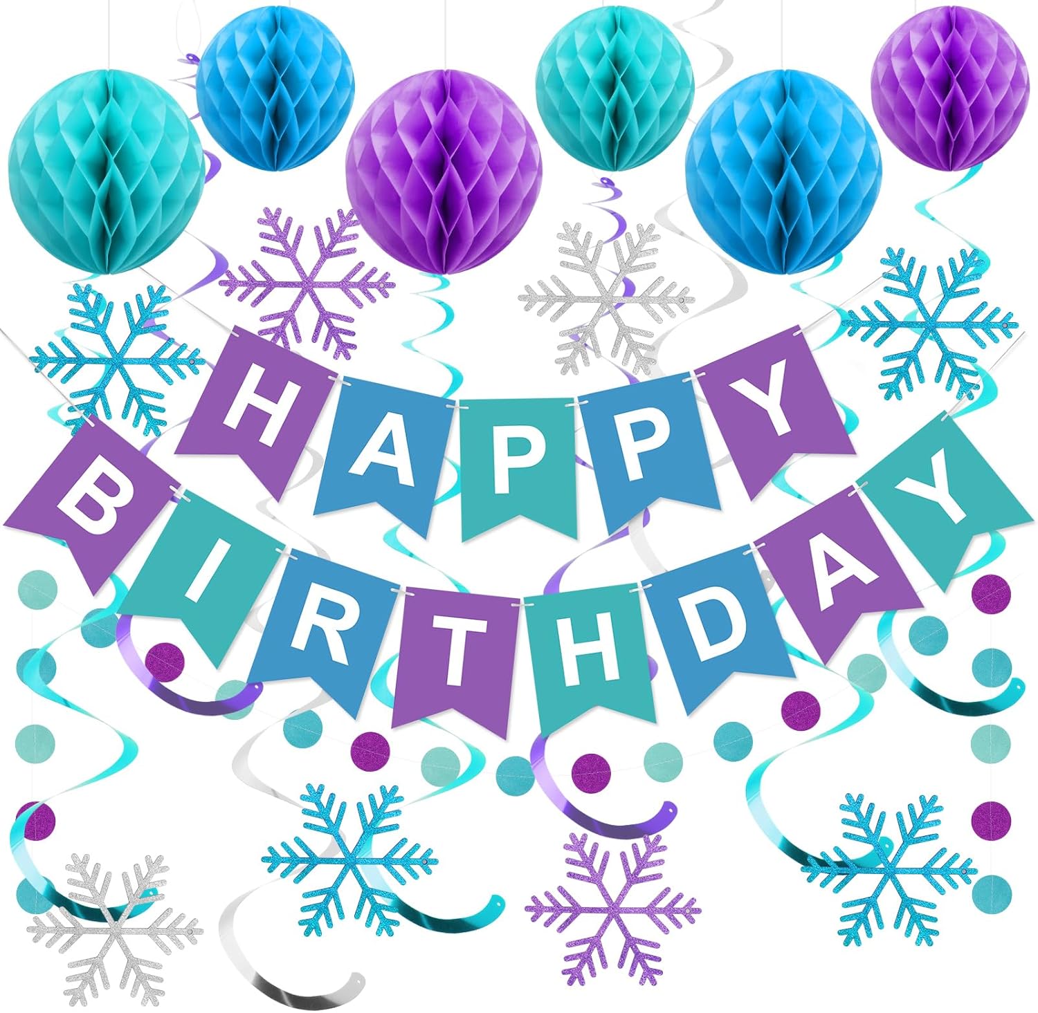 meowtastic Frozen Birthday Party Decorations - Happy Birthday Banner with Honeyc...