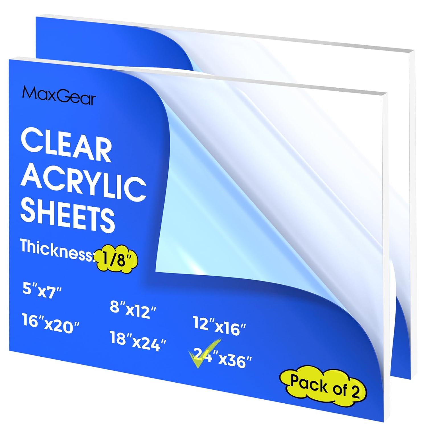 MaxGear Plexiglass Sheets 24"x36" Acrylic Sheets 1/8 inch Thick Polycarbonate Sh...