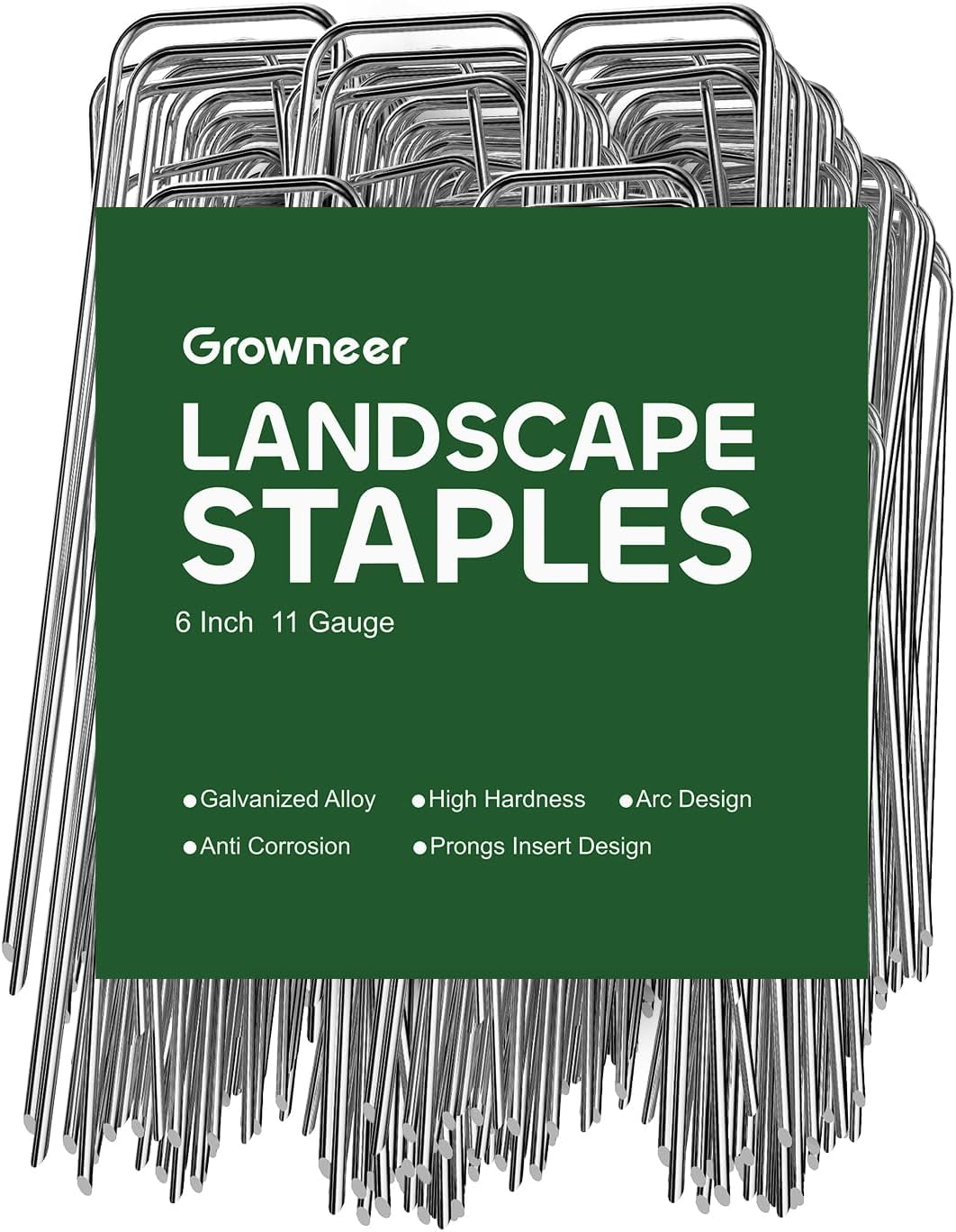 GROWNEER Landscape Staples 100 Packs 6 Inches Heavy Duty 11 Gauge Galvanized Ste...