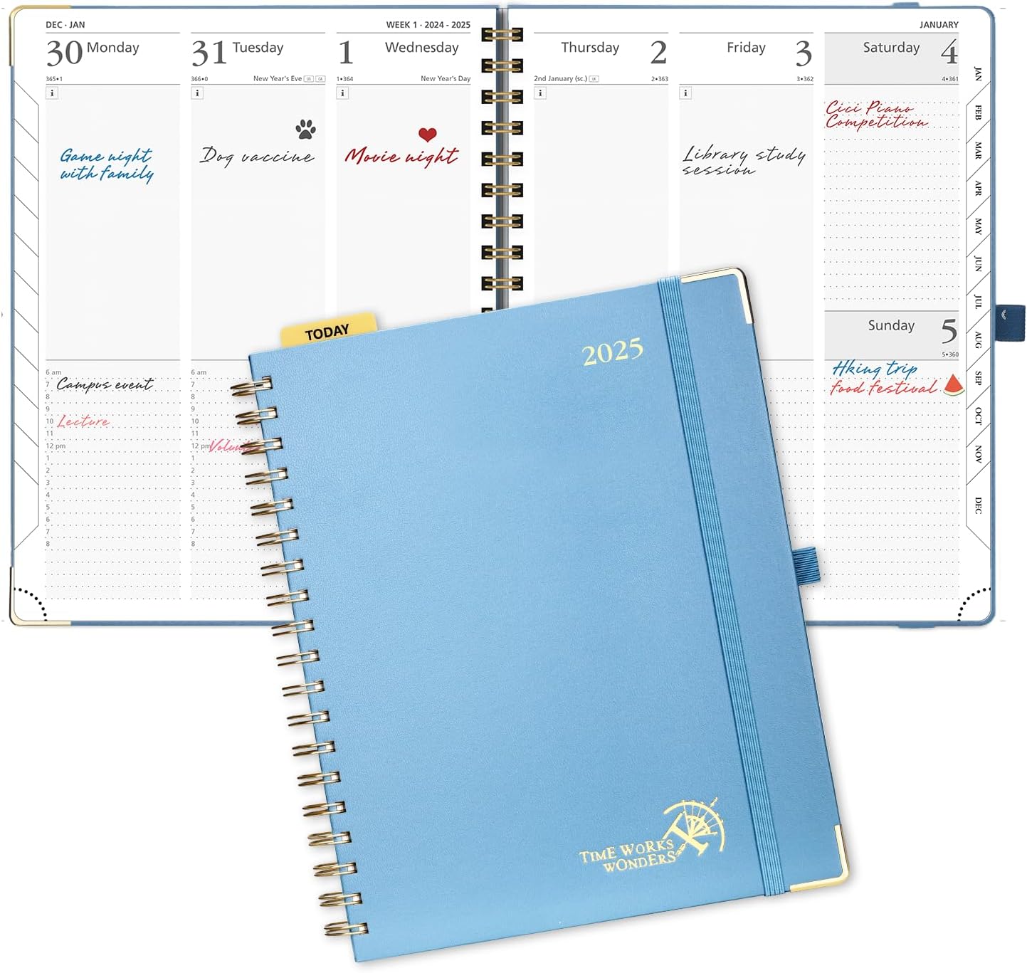 POPRUN Week to View 2025 Diary Large (25.5x20.5 cm) Spiral Hard Cover Weekly Wor...