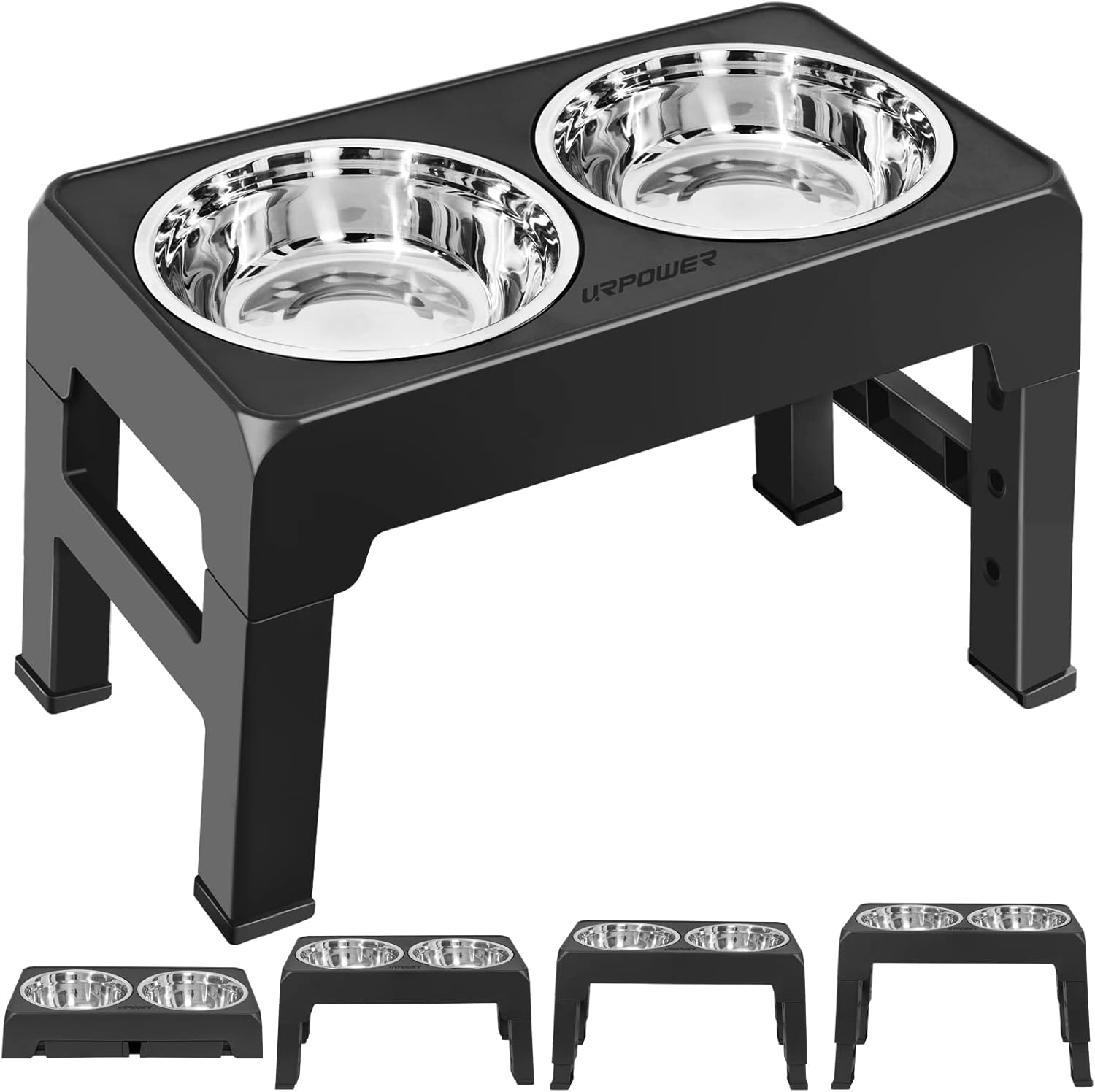URPOWER Elevated Dog Bowls 4 Height Adjustable Raised Dog Bowl with 2 Stainless...