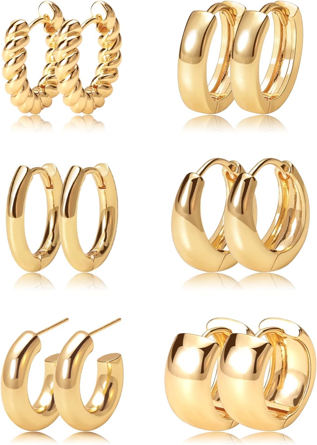 Gold Hoop Earrings Set 14k Real Gold Plated Huggie Earrings Hypoallergenic Chunk...