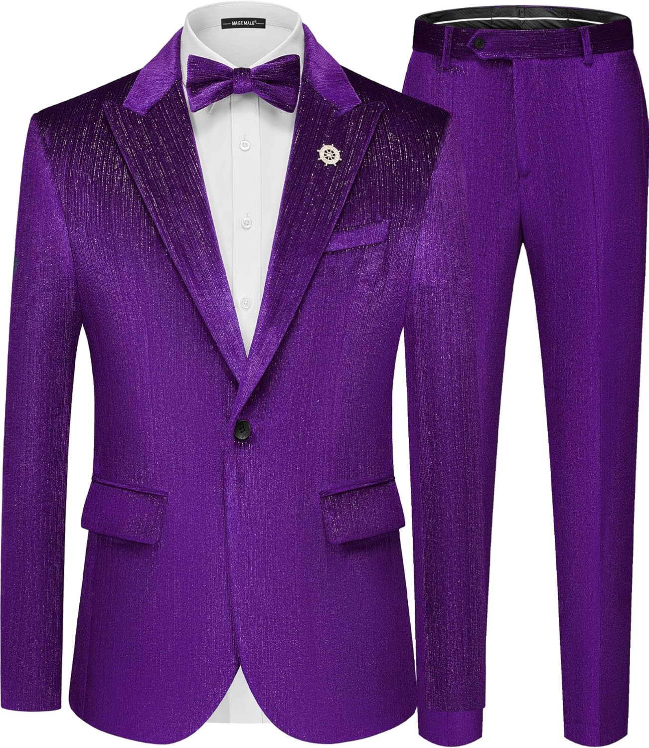 MAGE MALE Mens Suits Velvet Tuxedo Suit Set Slim Fit 2 Piece Luxurious Party Din...