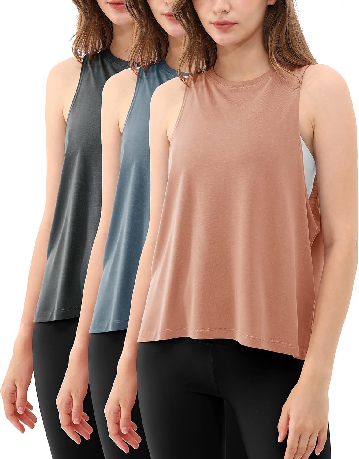 ODODOS 3-Pack Loose Tank Tops for Women Sleeveless Gym Athletic Workout Tops Yog...