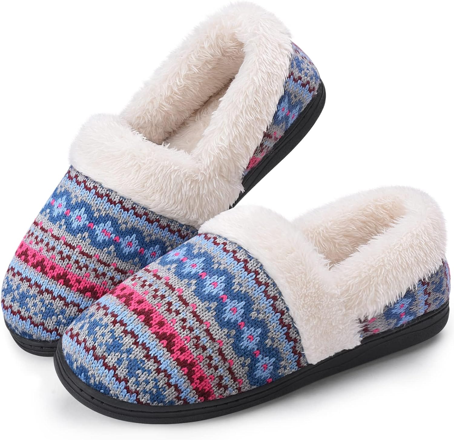 Homitem Women's Slip-On Knit Slippers Memory Foam Slippers Fuzzy Wool-Like Plush...
