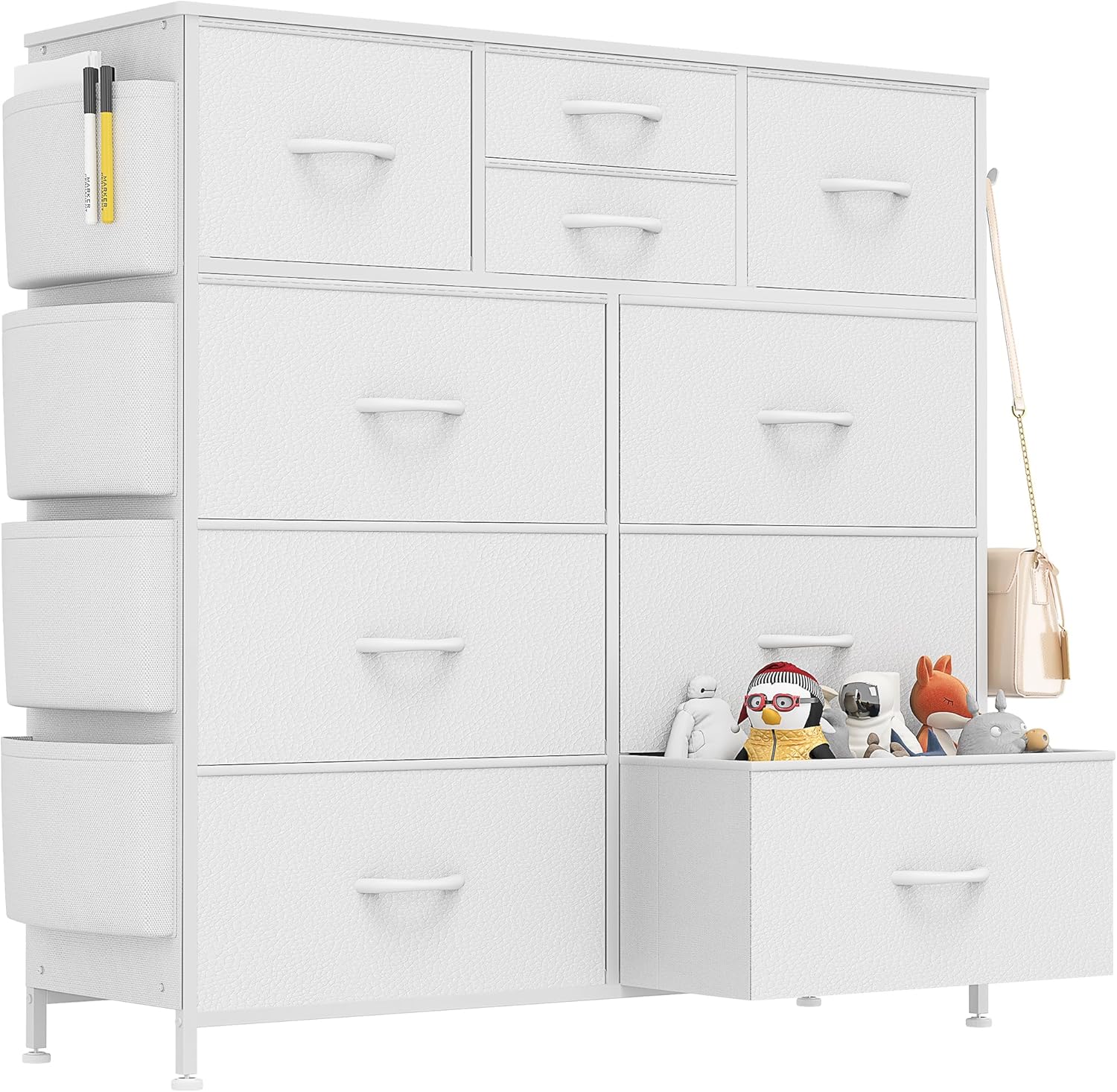 Lulive White Dresser for Bedroom with 10 Drawers, Chest of Drawers with Side Poc...