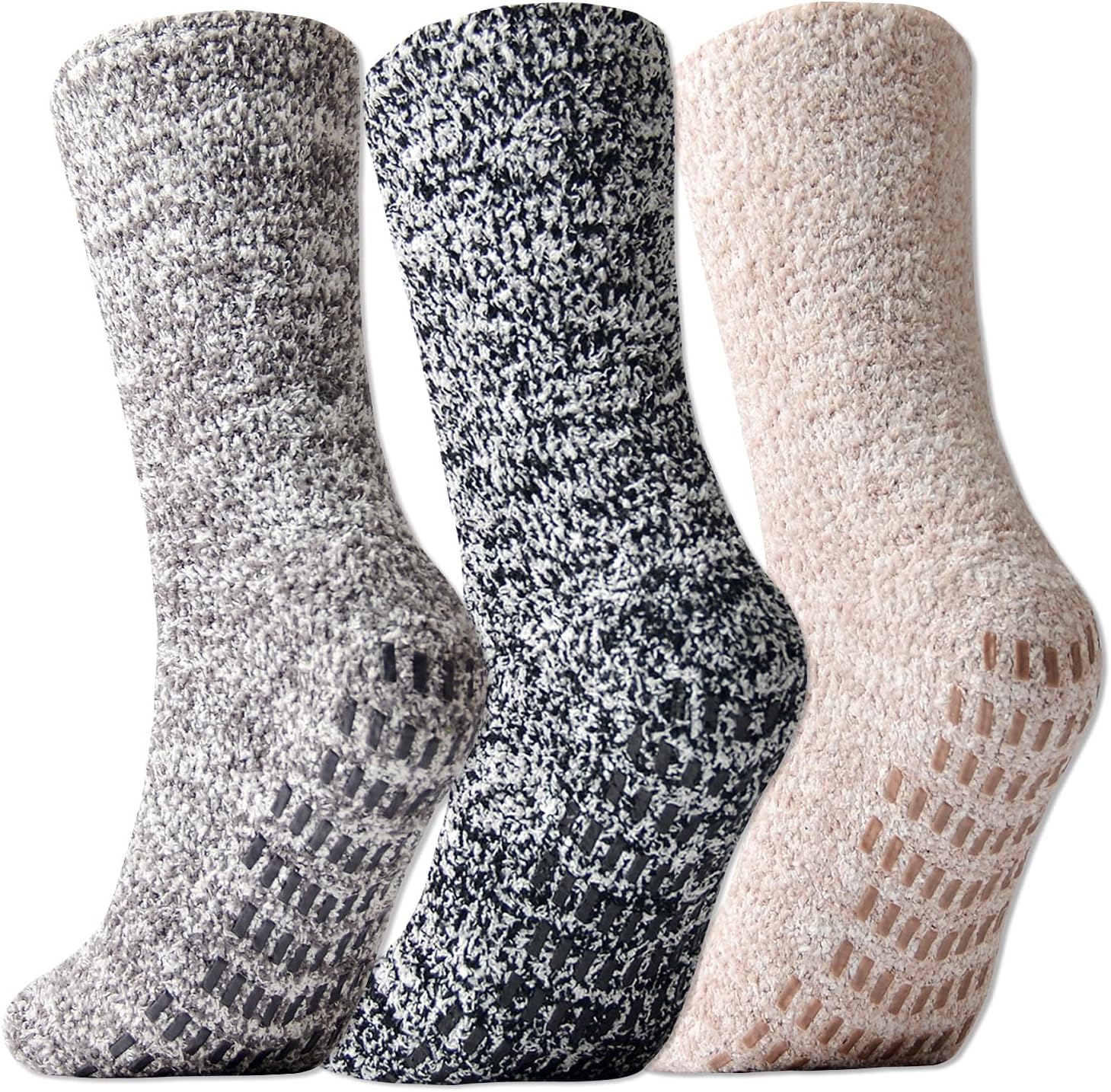 JORMATT 3 Pairs Ultra Thick Grip Fuzzy Socks Non Skid Slipper Hospital Socks Uni...