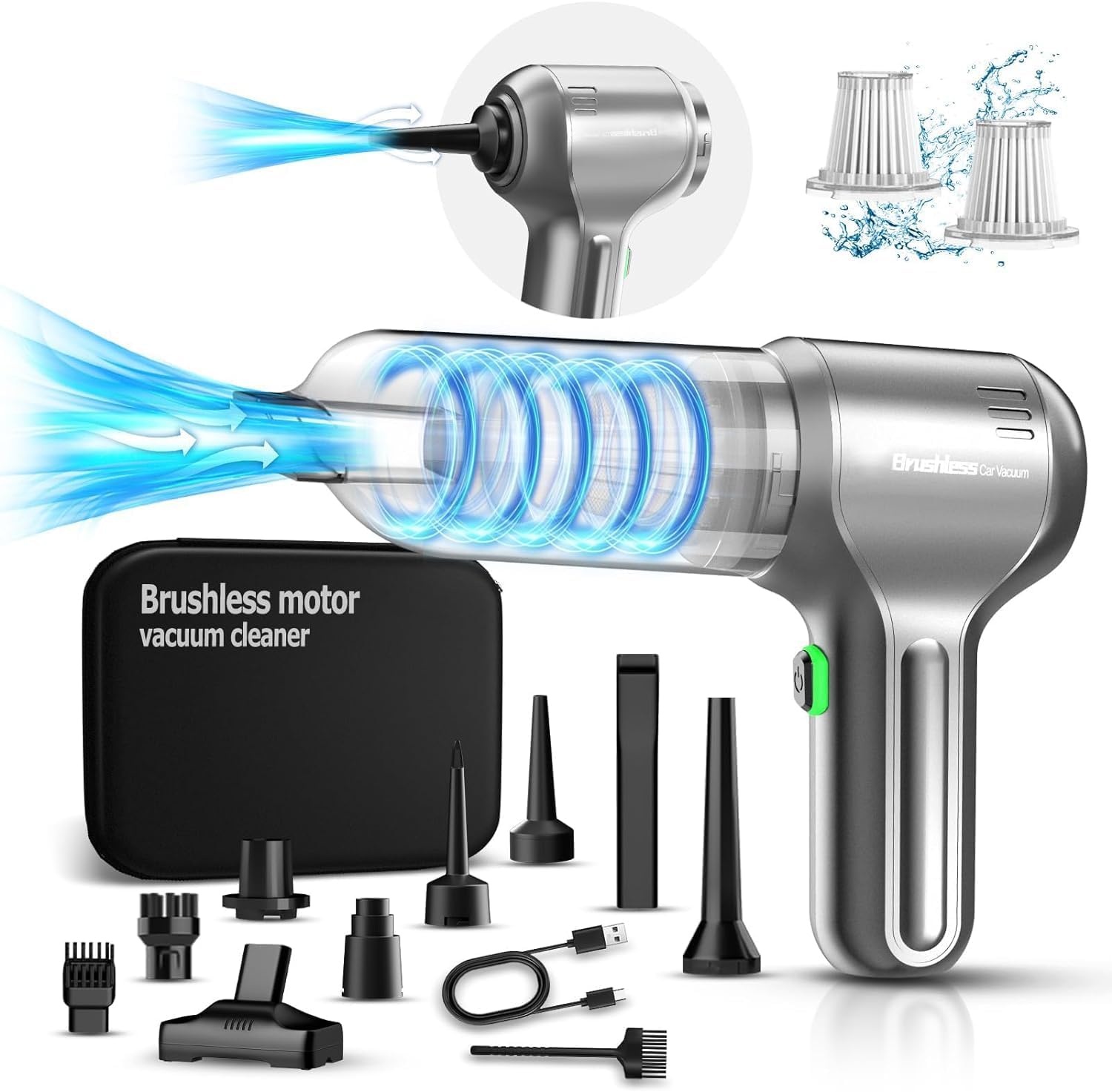 Car Vacuum Cleaner Cordless, Mini Vacuum Cleaner 18000PA, 4-in-1 Compressed Air...