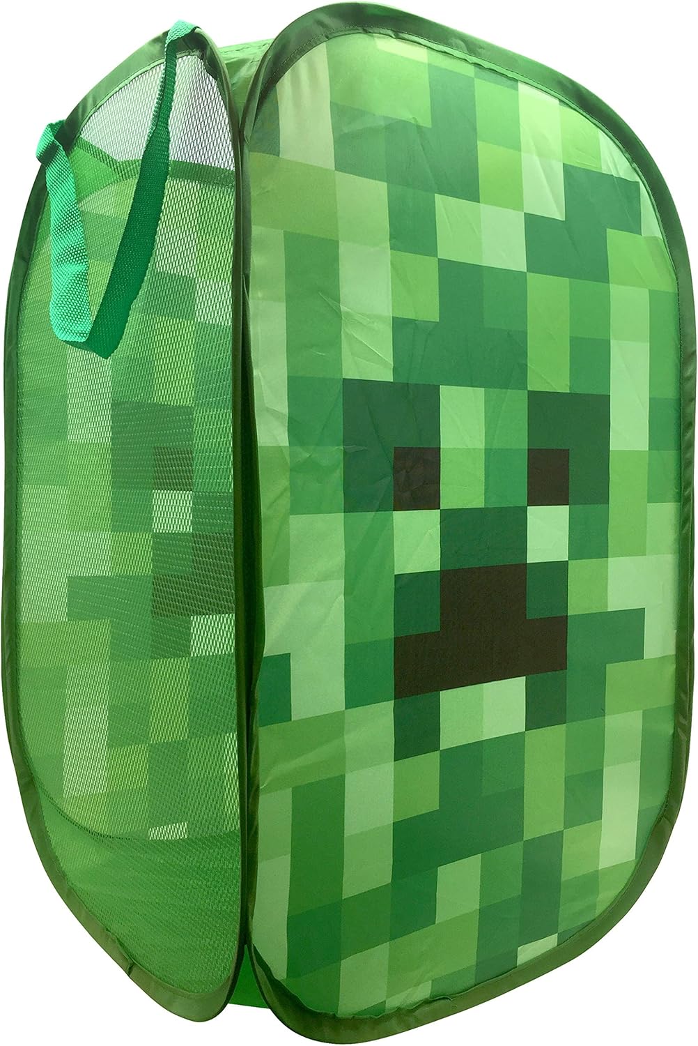 Jay Franco Minecraft Creeper Pop Up Hamper - Mesh Laundry Basket/Bag with Durabl...