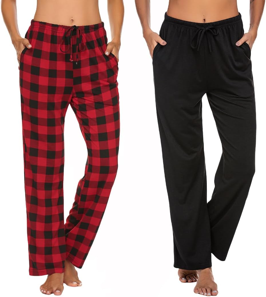 Ekouaer Womens 2 Pack Lounge Pants Comfy Pajama Pants Plaid Pajama Bottoms with...