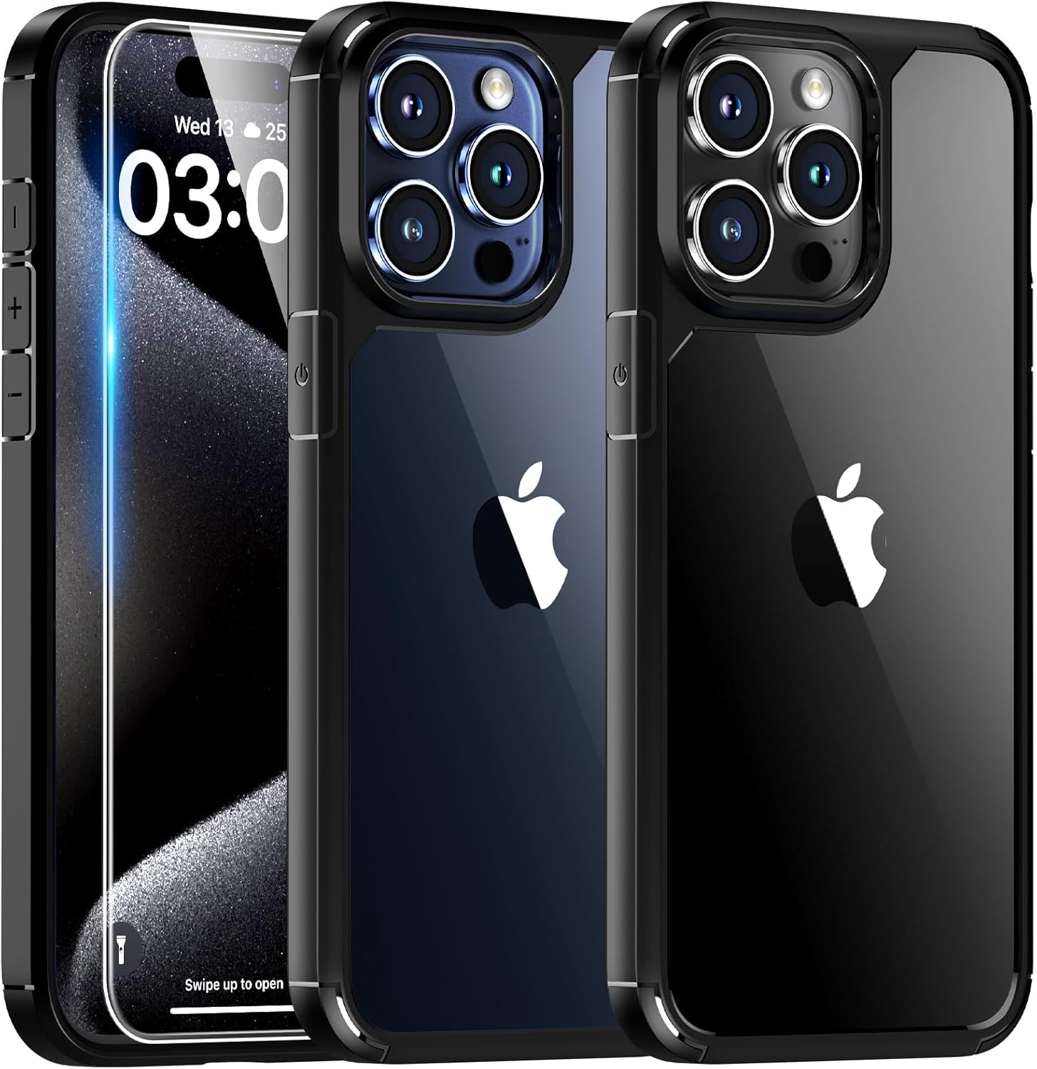TAURI 3 in 1 Black Case for iPhone 15 Pro Max Case, and 2X HD Screen Protector,...