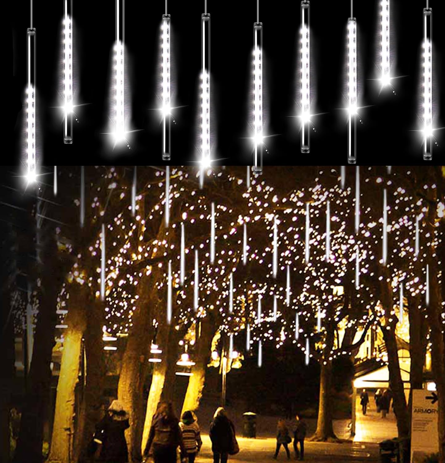Aluan Christmas Lights Outdoor Meteor Shower Lights White 16 Inch 10 Tubes 360 L...