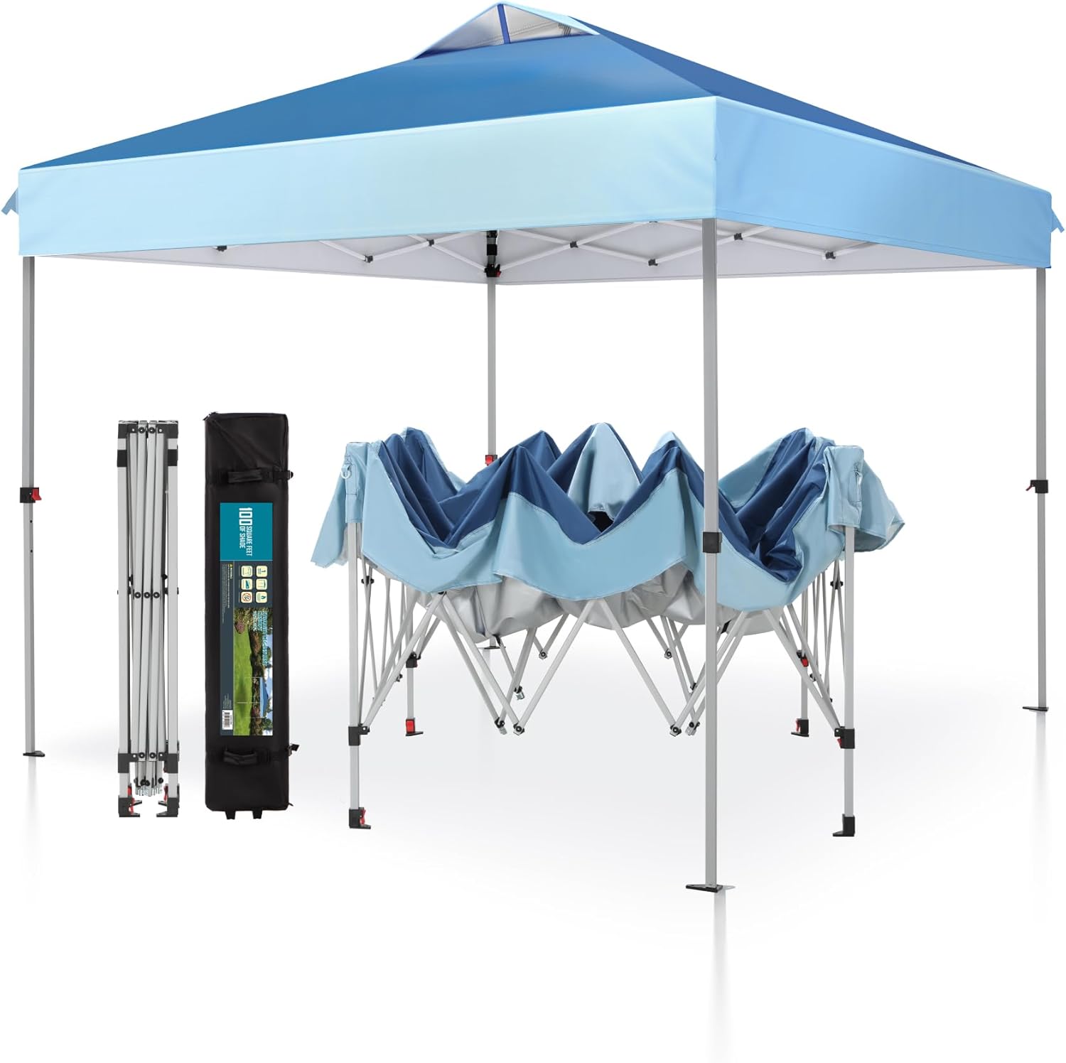 PHI VILLA Pop Up Canopy 10 10 Tents for Parties with Wheeled Bag, Portable Light...