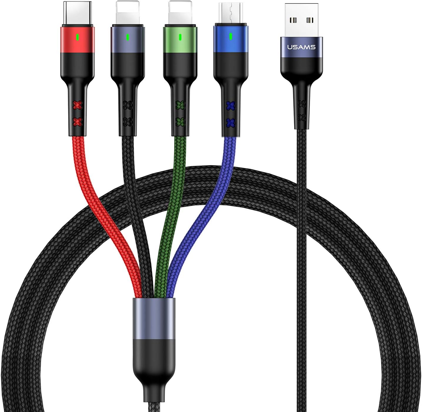 Multi Charging Cable USAMS 2Pack 4FT 4 in 1 Nylon Braided USB Fast Charging Cord...