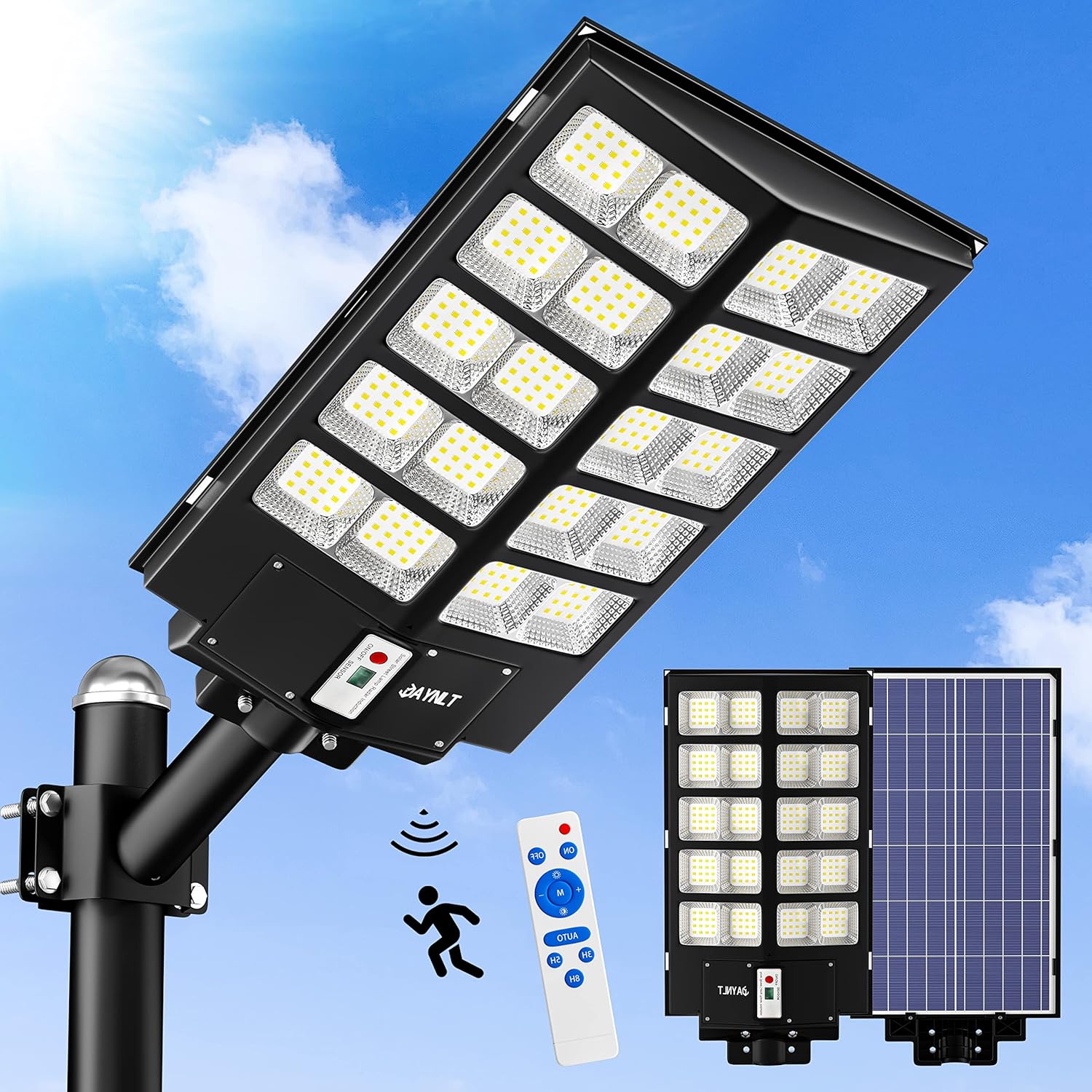 JAYNLT Y-5200W Solar Street Lights Outdoor,520000LM 6500K Commercial Parking Lot...