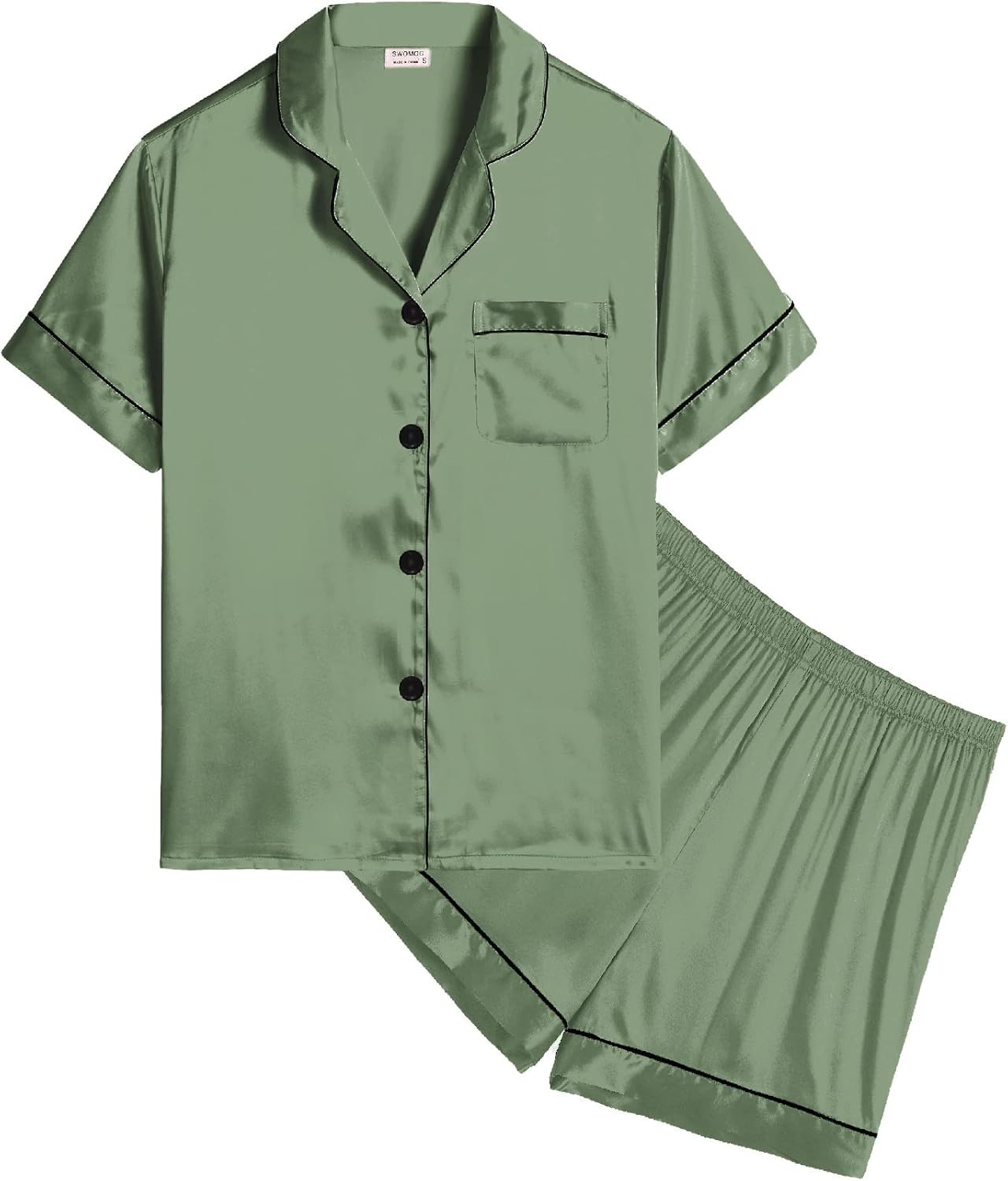 SWOMOG Kids Silk Pyjamas Girls Boys Short Sleeve Satin PJs Sets Button-Down Silk...