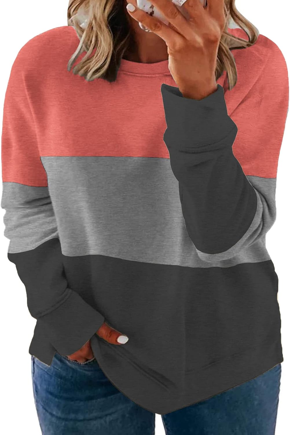 VISLILY Plus-Size Sweatshirts for Women Color Block Pullover Tops 07_g 20 Plus