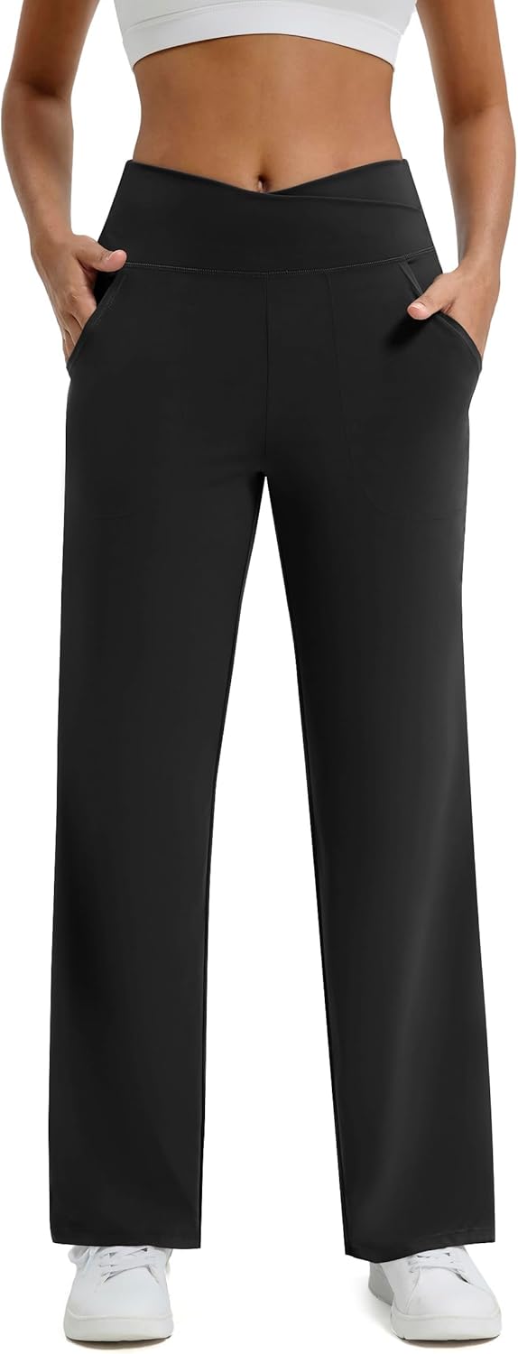 Maxbee Wide Leg Pants for Women Casual Work Pants Crossover High Waisted Yoga Pa...