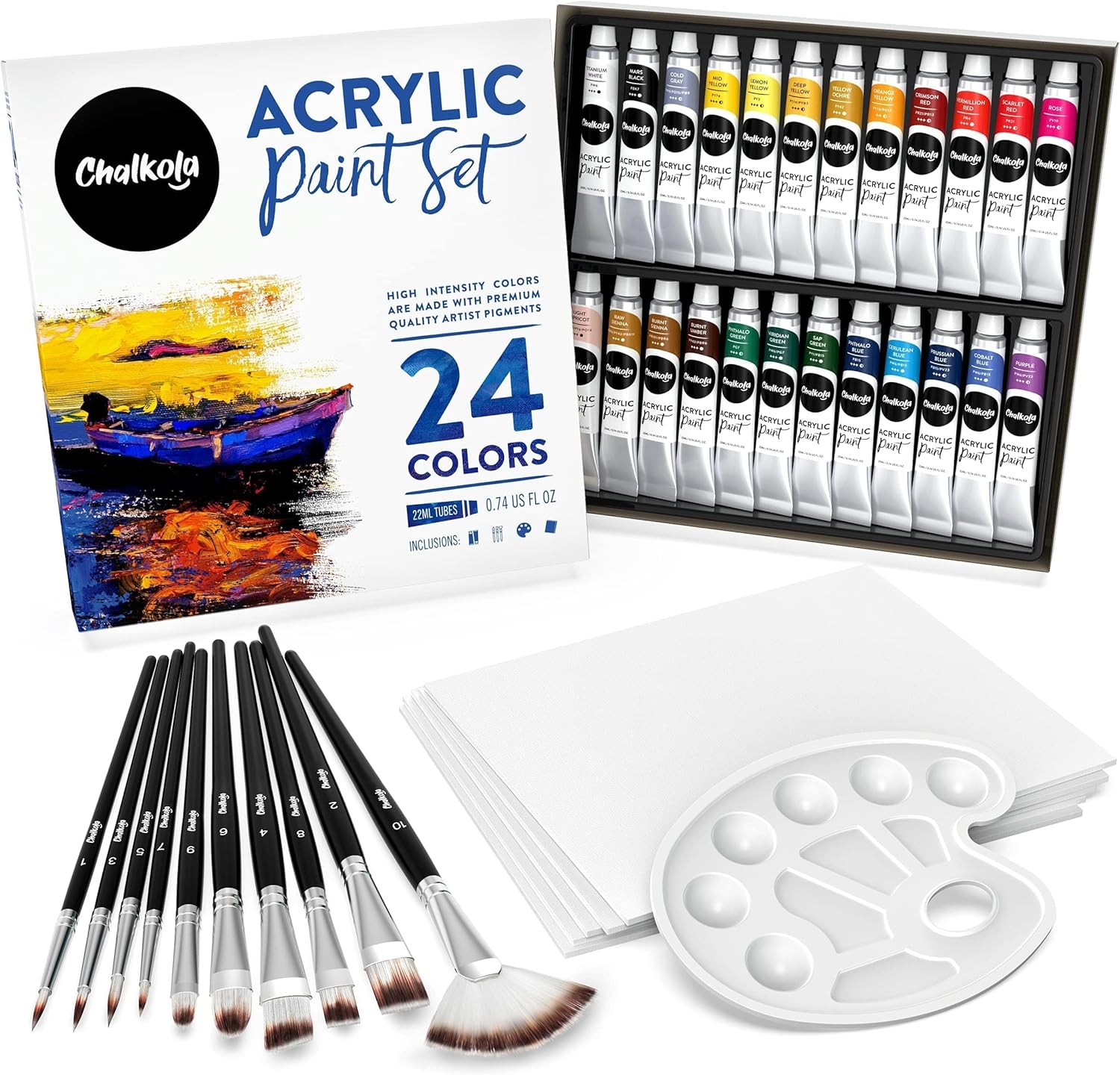 Chalkola 40 Acrylic Paint Set for Adults & Kids with 24 Acrylic Paints (22ml), 1...