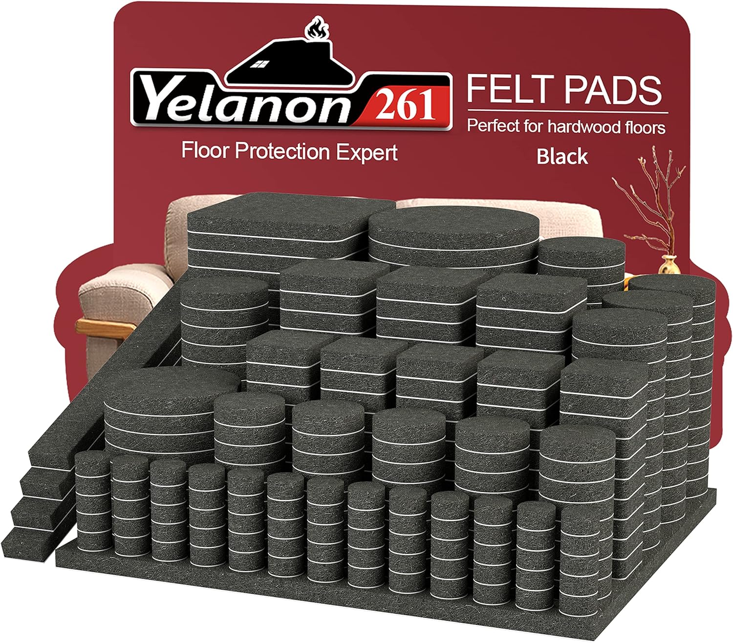 Yelanon Felt Furniture Pads 261 Pcs Furniture Pads Self Adhesive, Felt Chair Pad...