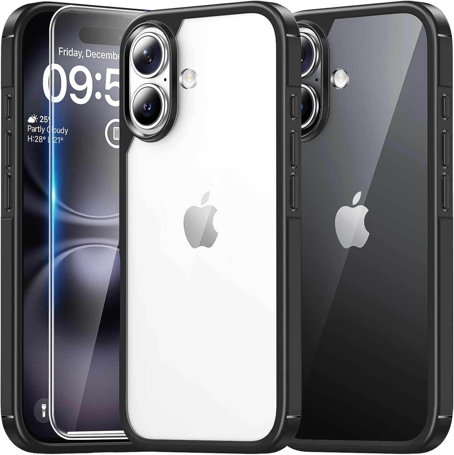 TAURI 3 in 1 for iPhone 16 Case with 2X HD Screen Protector, [Not-Yellowing] [15...