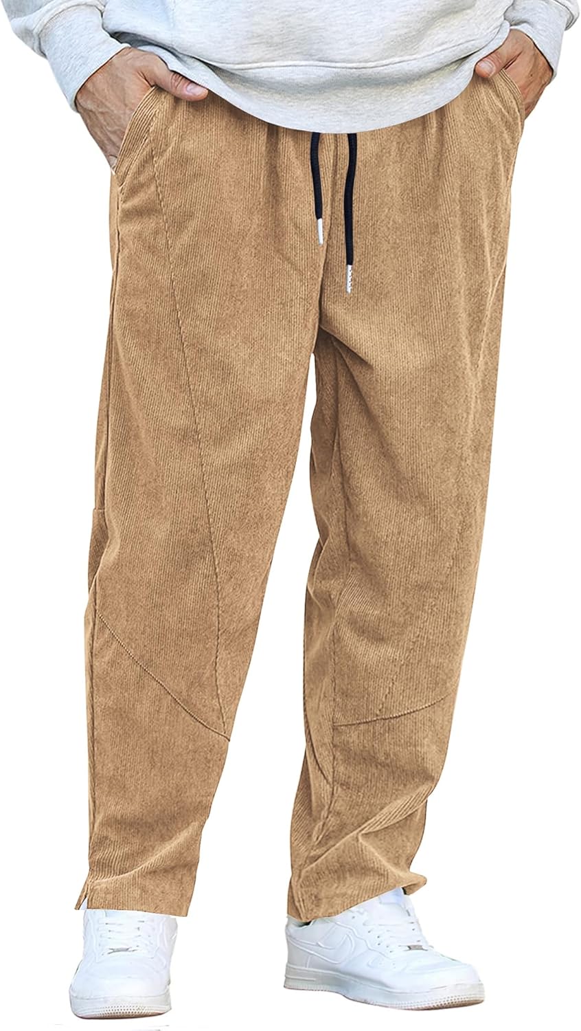 COOFANDY Men's Corduroy Pants Elastic Waist Drawstring Harem Pants Fashion Loose...